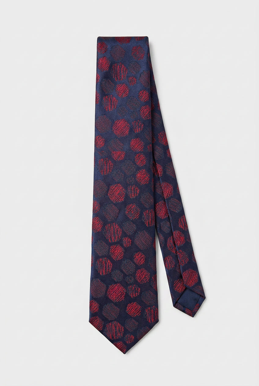 Corbata delgada de jacquard con lunares para niños - Azul marino y Rojo