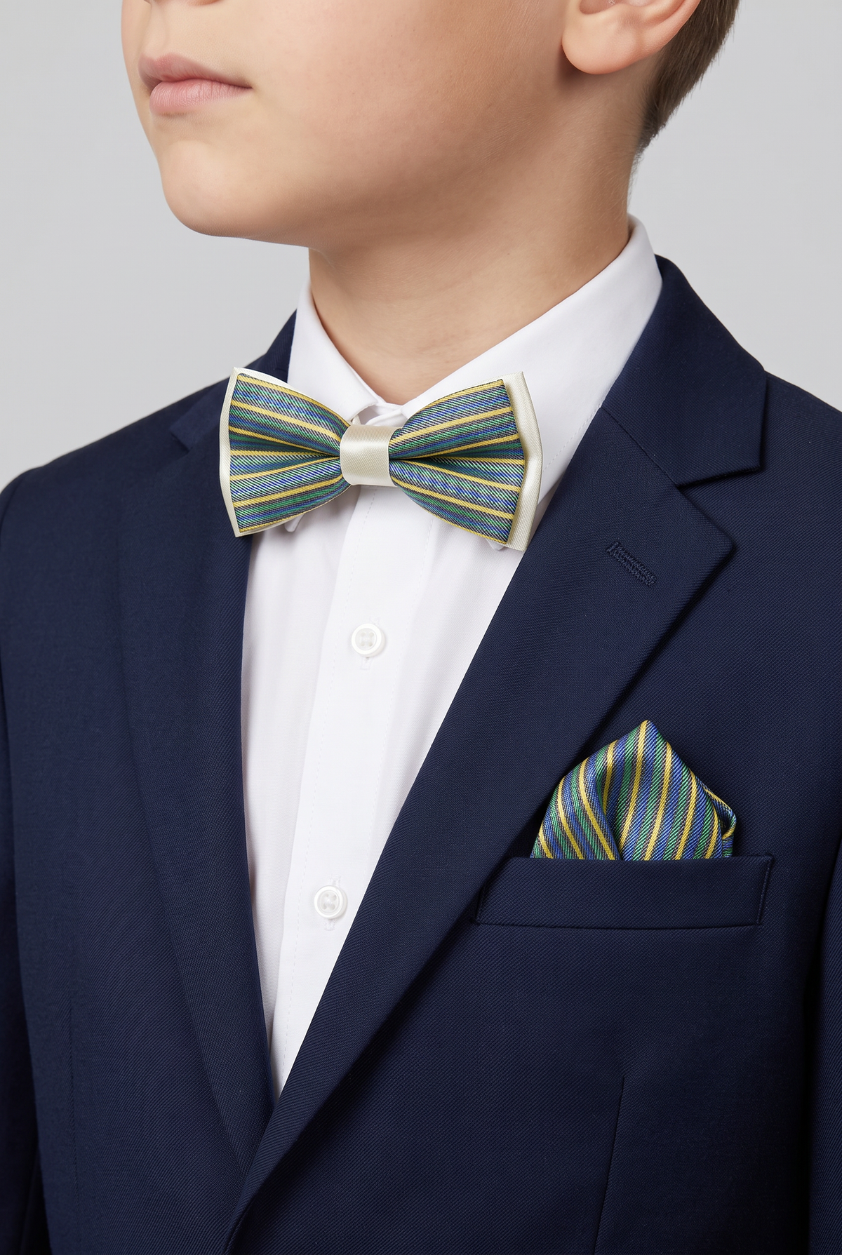 Boys Striped Bow Tie & Pocket Square Set - BWST - Green