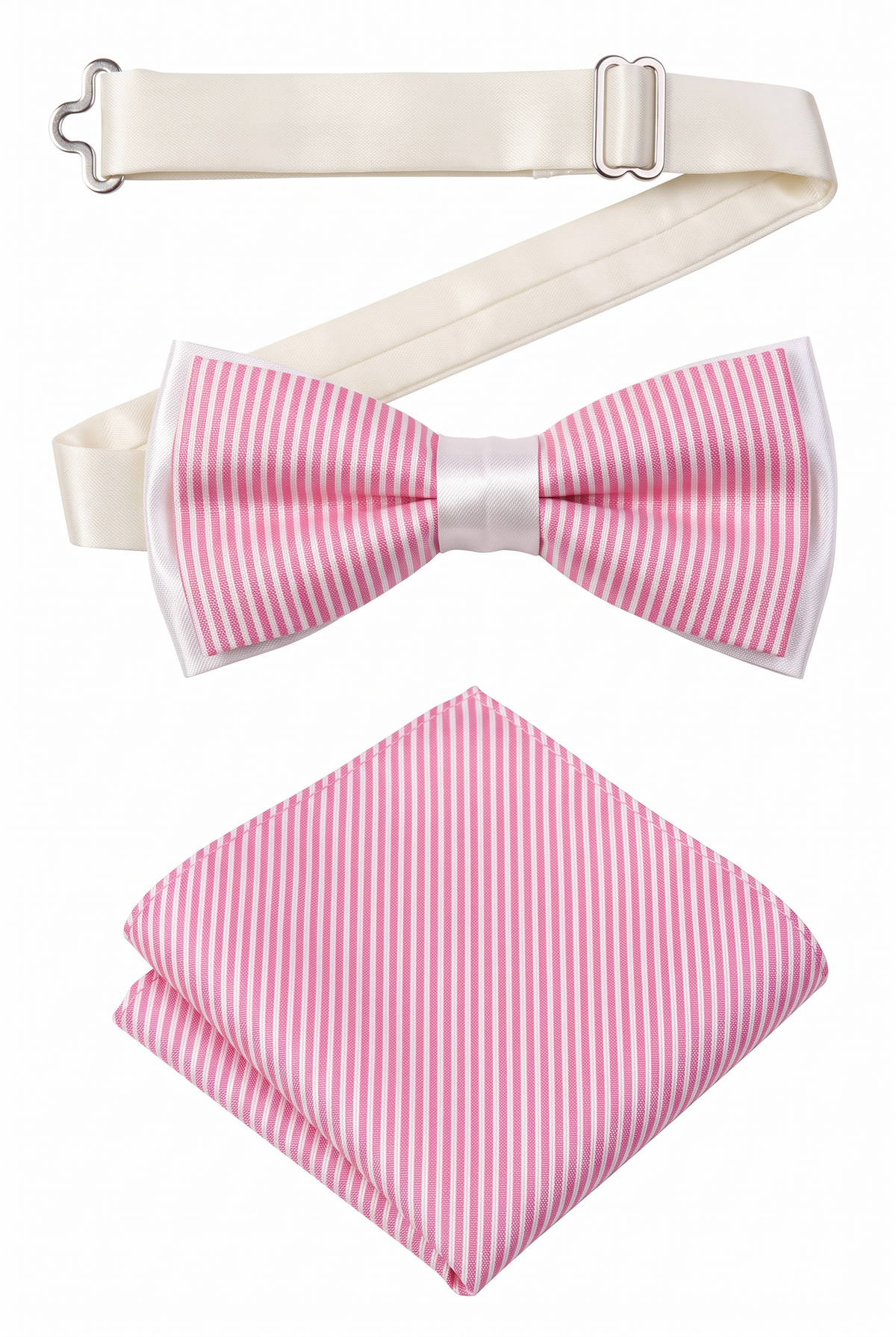 Boys Striped Bow Tie & Pocket Square Set - BWST - Pink
