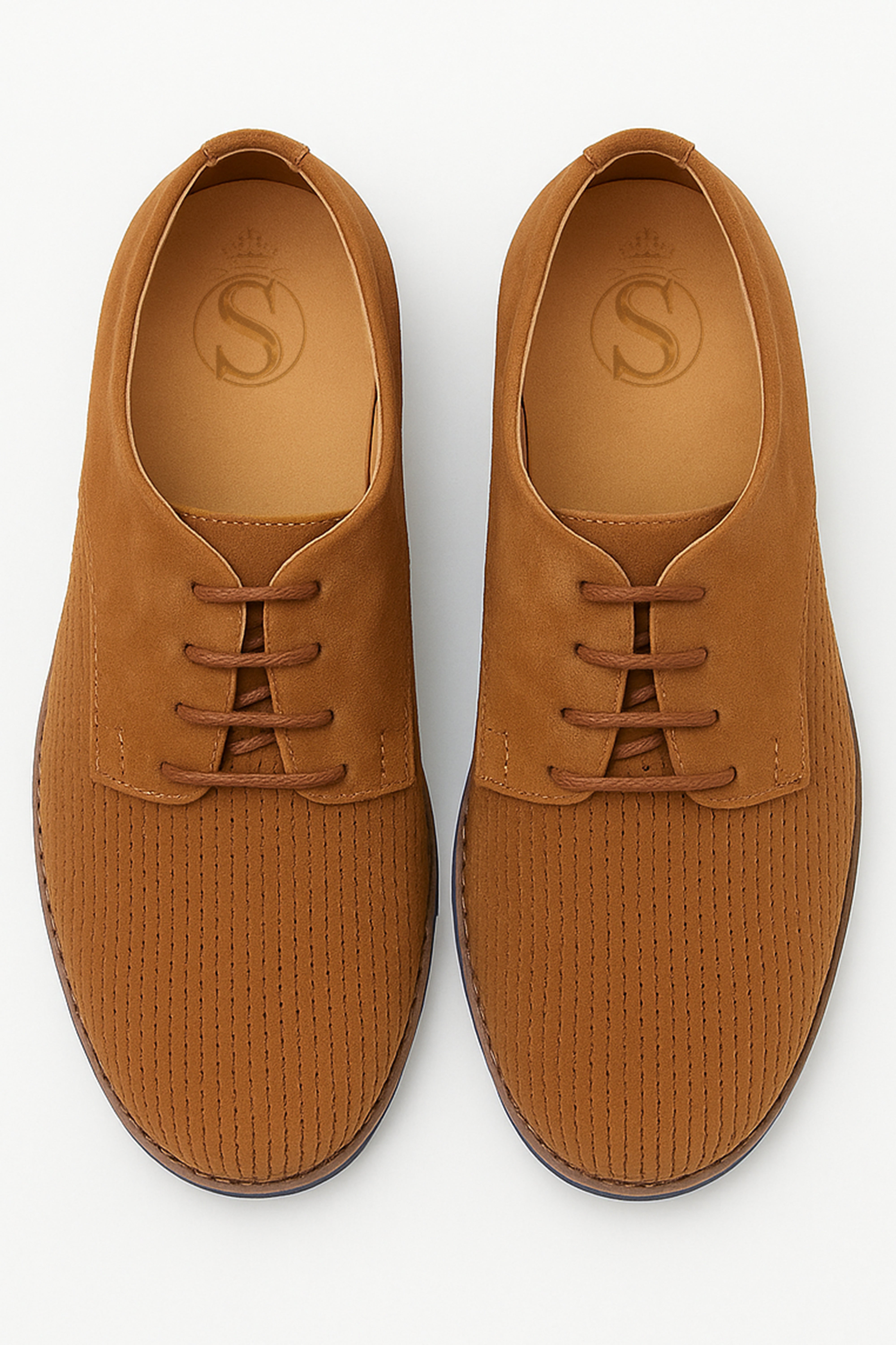 Boys Suede Lace Up Formal Shoes - Tan Brown Front Picture