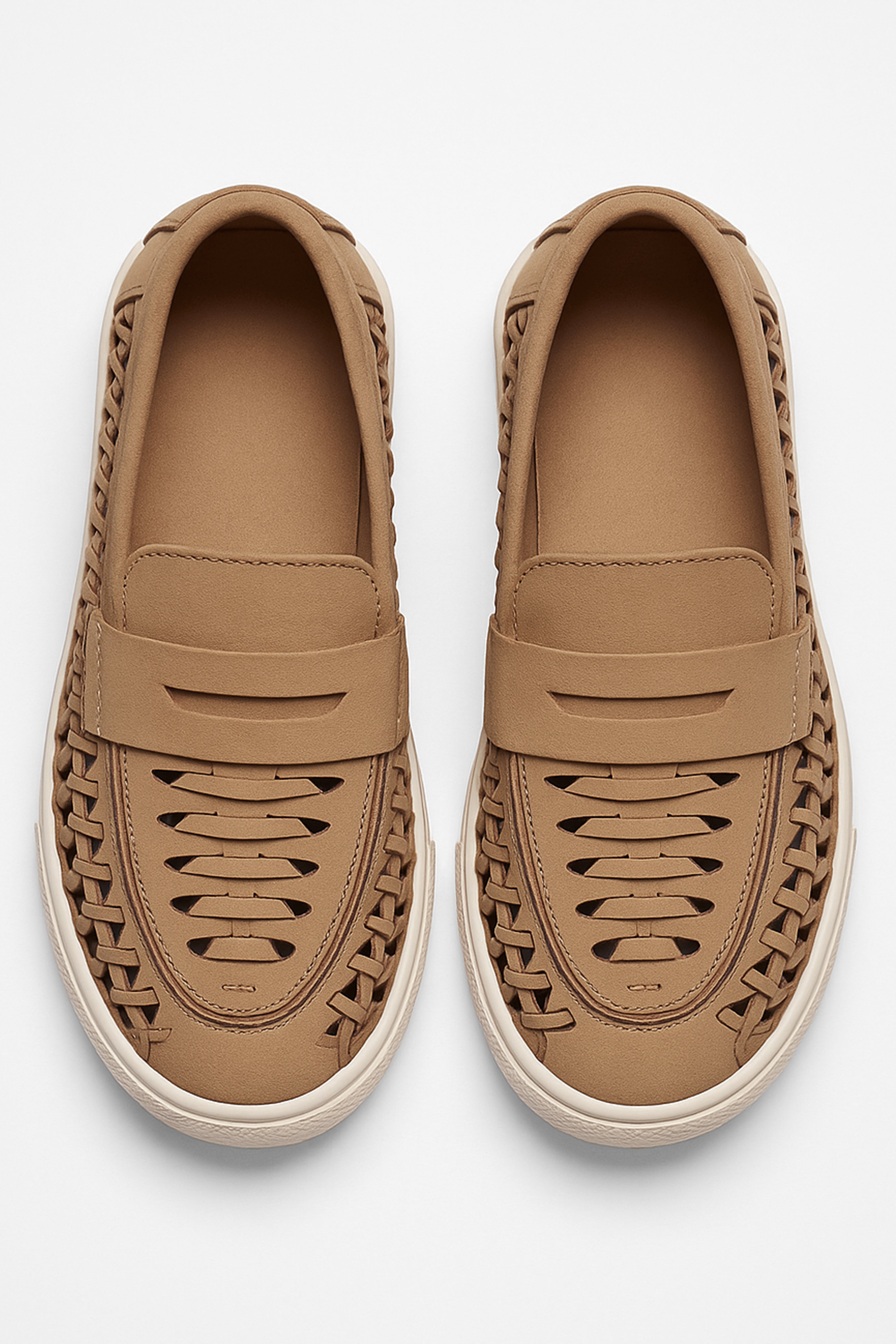 Boys Suede Penny Loafers with Woven Detail - TROY - Tan Front Picture