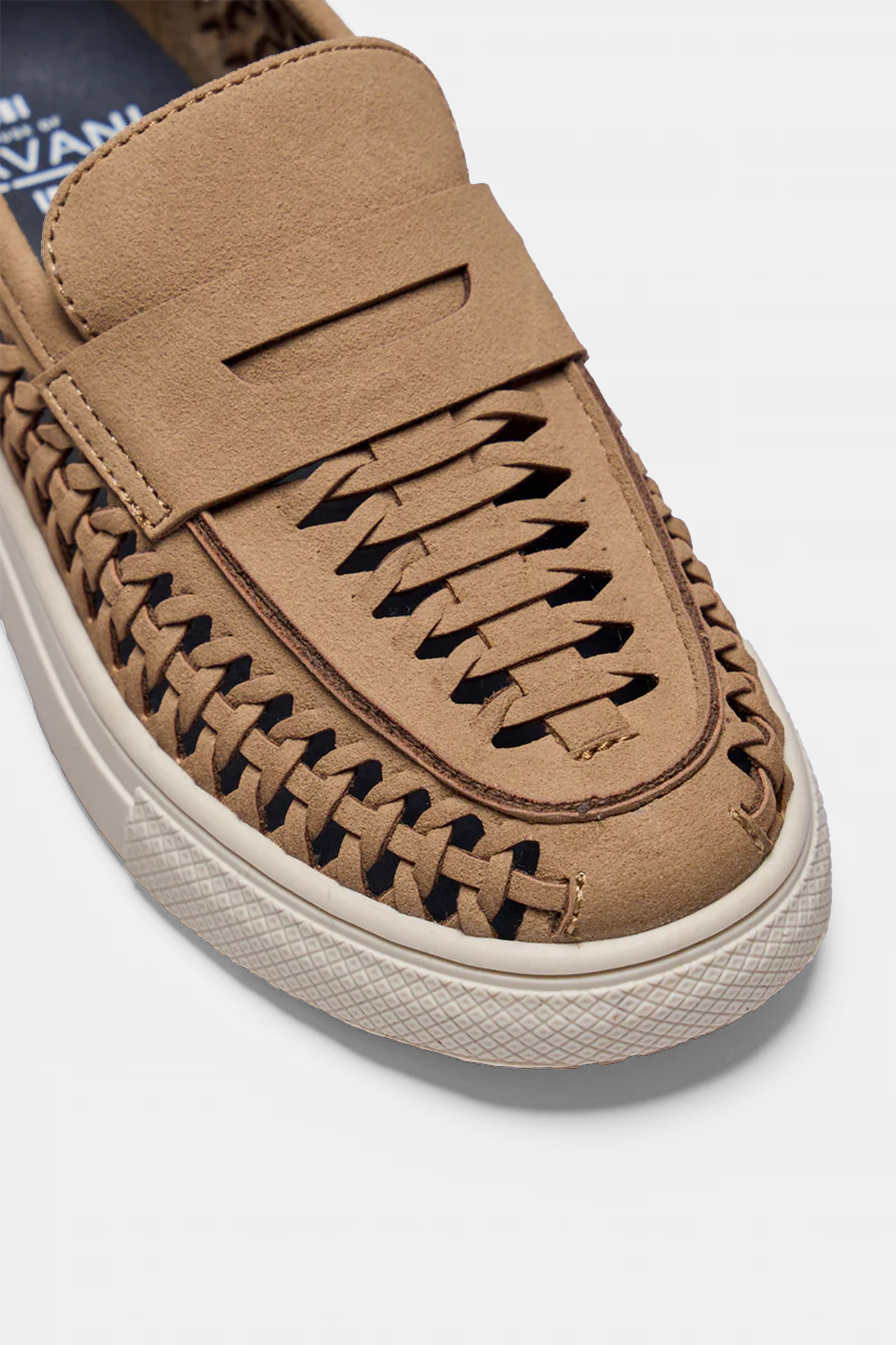 Boys Suede Penny Loafers with Woven Detail - TROY - Tan Detail Picture