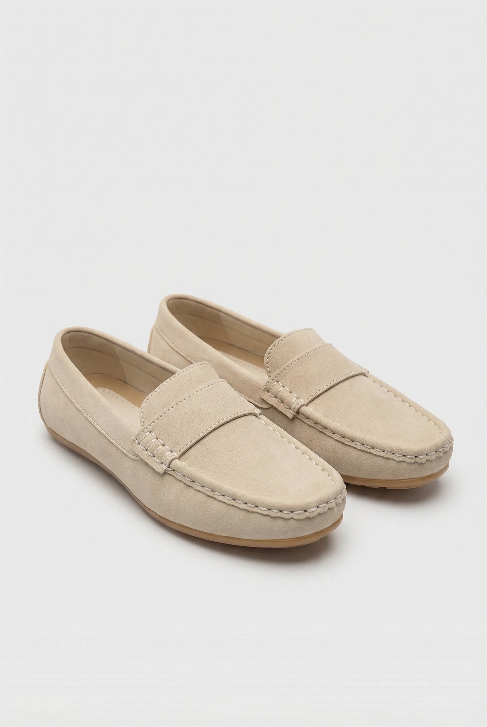 Boys Suede Slip On Penny Loafer - DUNCAN - Cream Pair Side Picture