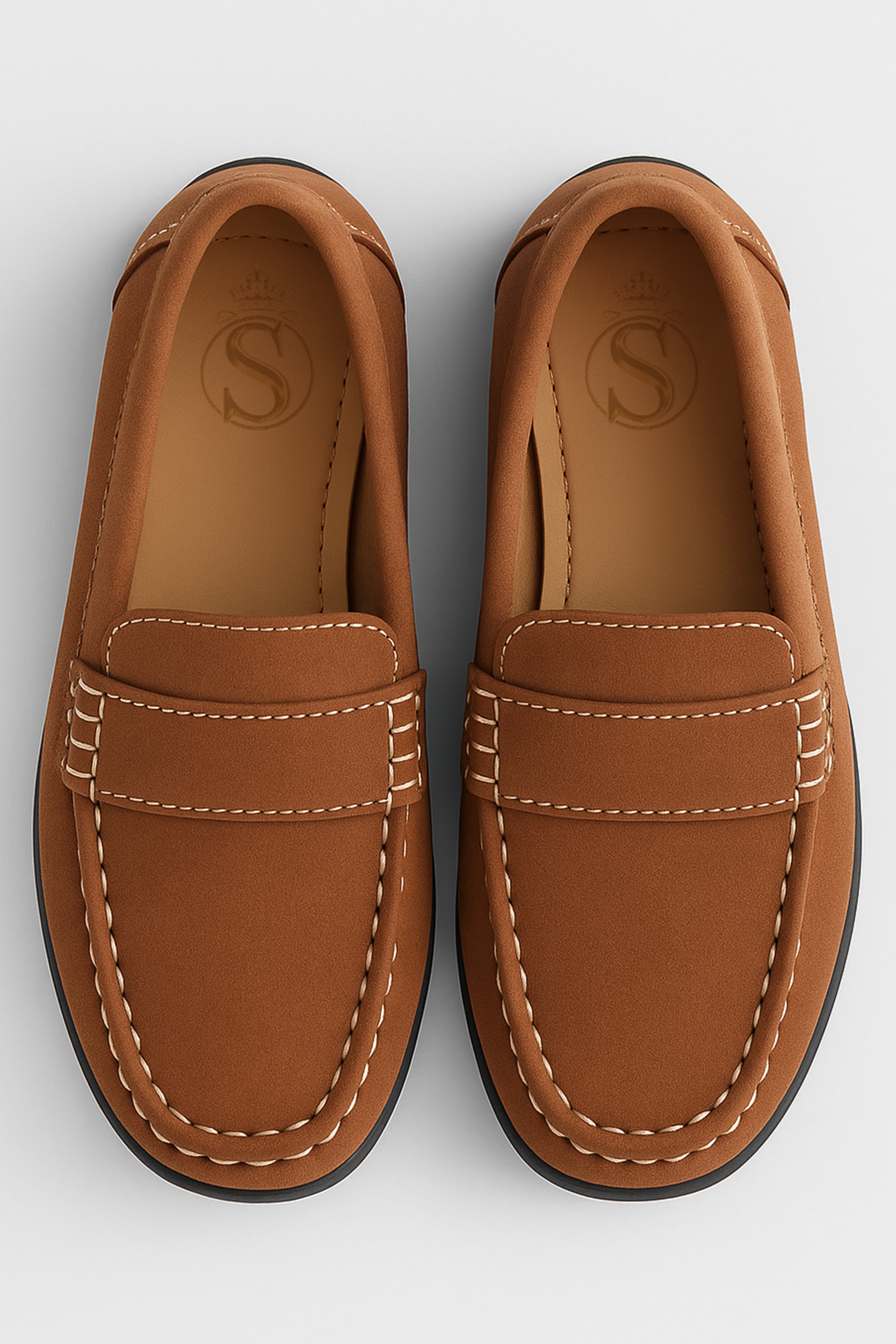 Boys Suede Slip On Penny Loafer - DUNCAN - Tan Brown Front Picture