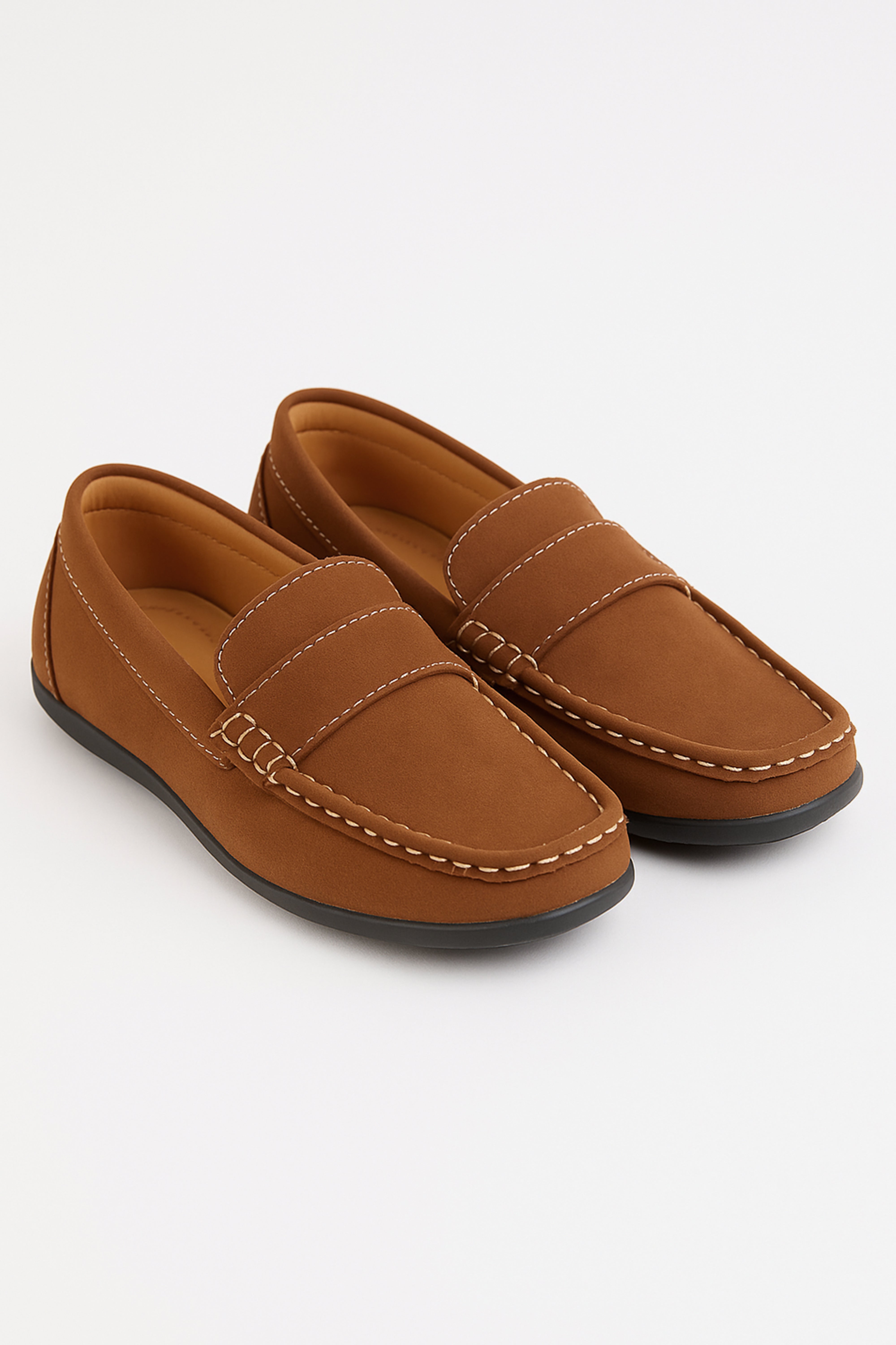 Boys Suede Slip On Penny Loafer - DUNCAN - Tan Brown Pair Side Picture