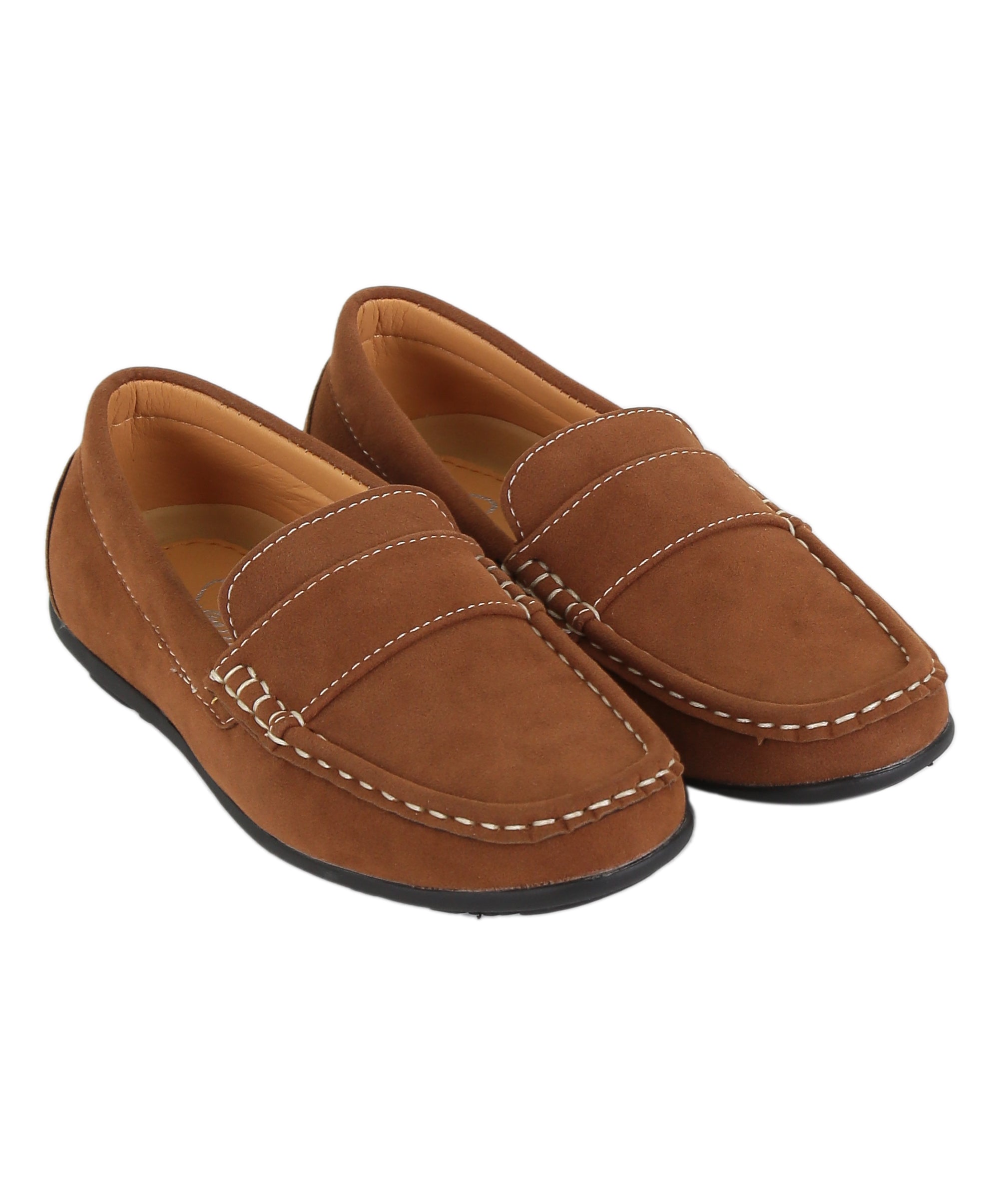 Boys Suede Slip On Penny Loafer - DUNCAN - Tan Brown Pair Side Picture