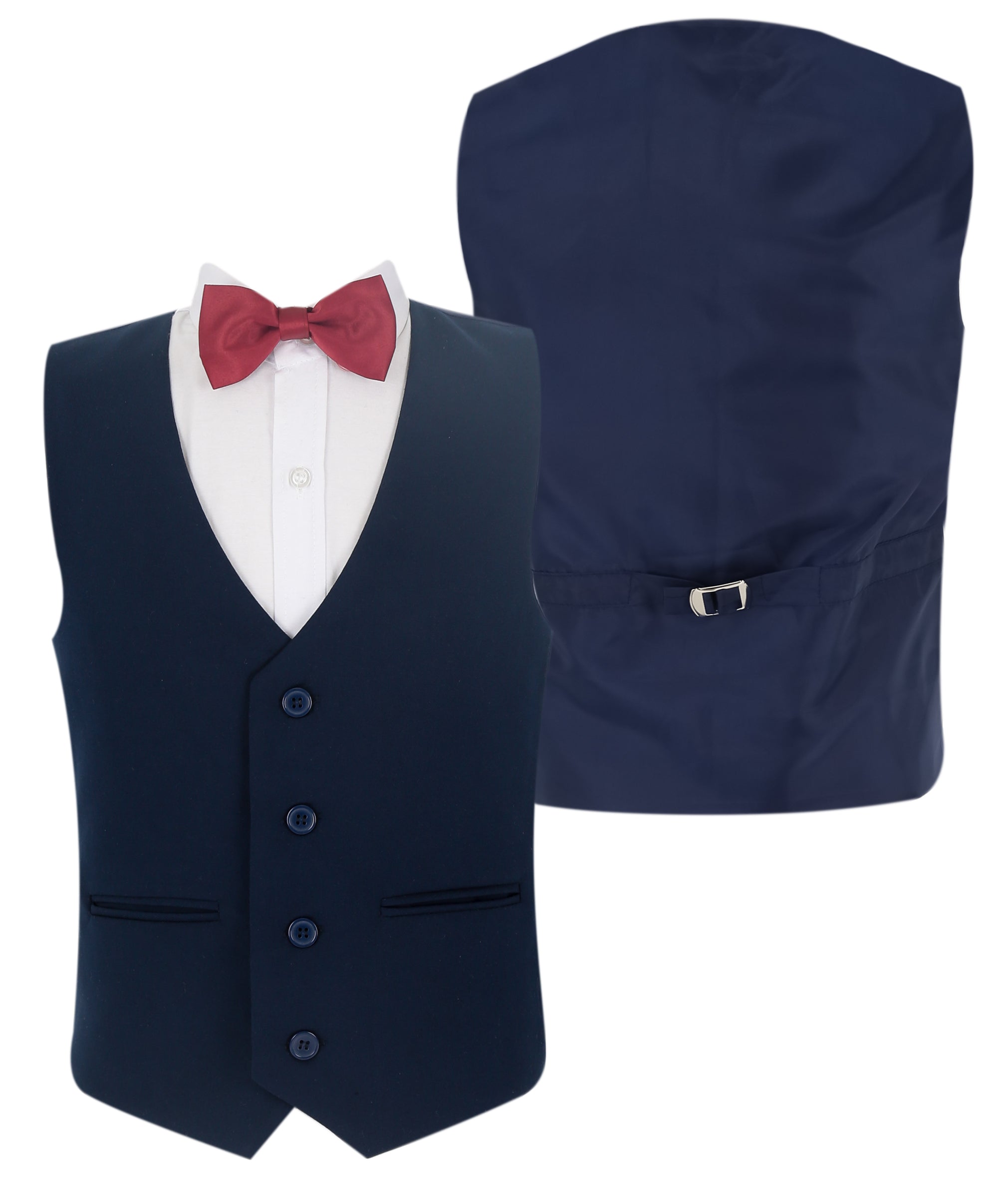 Boys Summer Waistcoat Suit 4 PC Set - Navy Blue Waistcoat Front and Back Picture