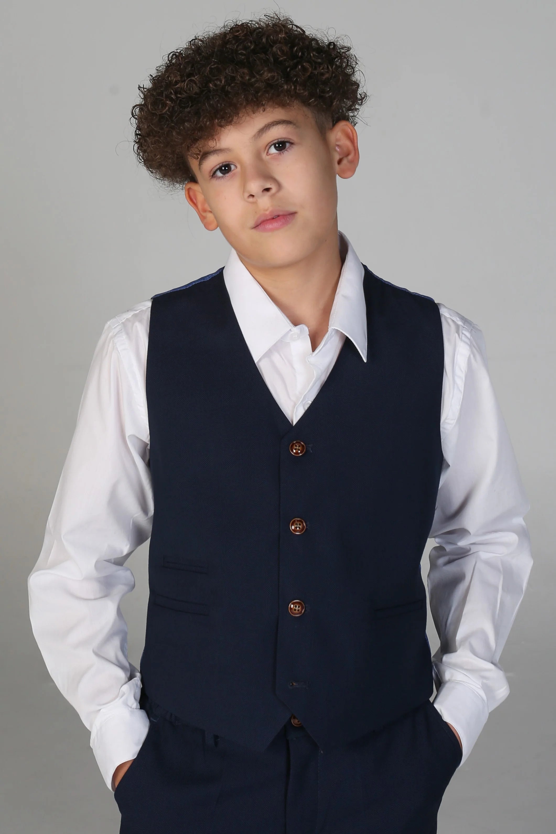 Boys Tailored Fit Blue Suit - MAYFAIR - Navy Waistcoat Picture