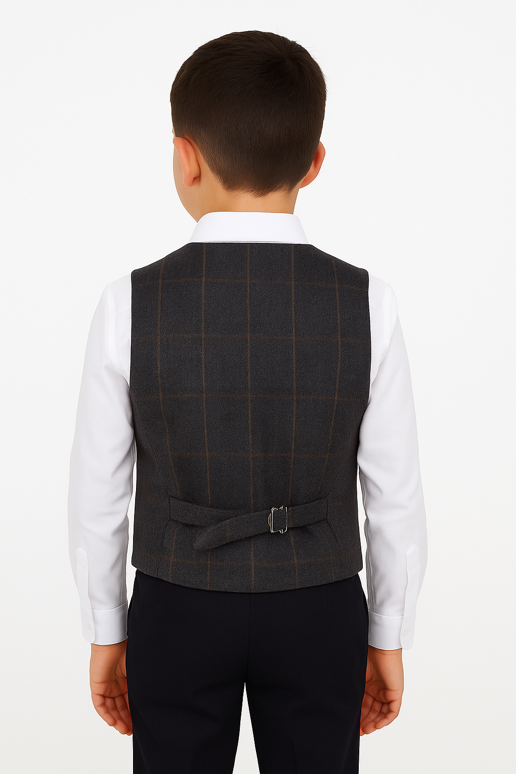 Tailored Fit Weste-Set für Jungen aus Tweed mit Fischgrätenmuster und Karomuster - Dunkelgrau