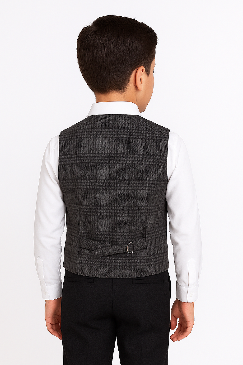 Tailored Fit Weste-Set für Jungen aus Tweed mit Fischgrätenmuster und Karomuster - Grau