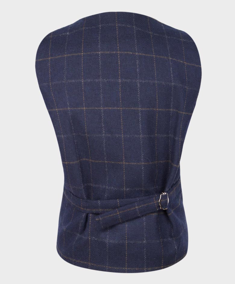 Boys Tailored Fit  Herringbone Tweed Check Waistcoat Set - Navy Blue  Picture