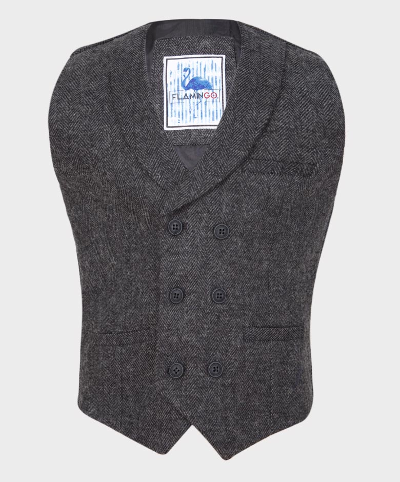 Tailored Fit Fischgräten-Tweedwesten-Set für Jungen - Anthrazit