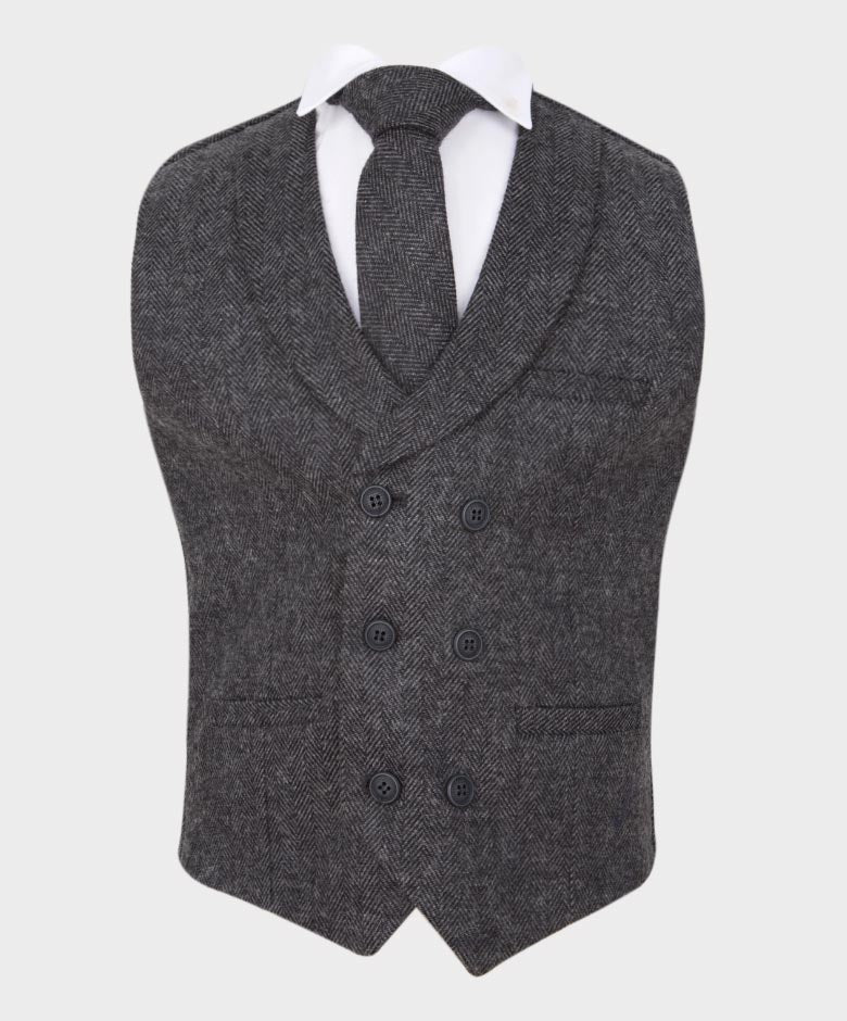 Ensemble gilet en tweed à chevrons coupe ajustée pour garçon - Gris anthracite
