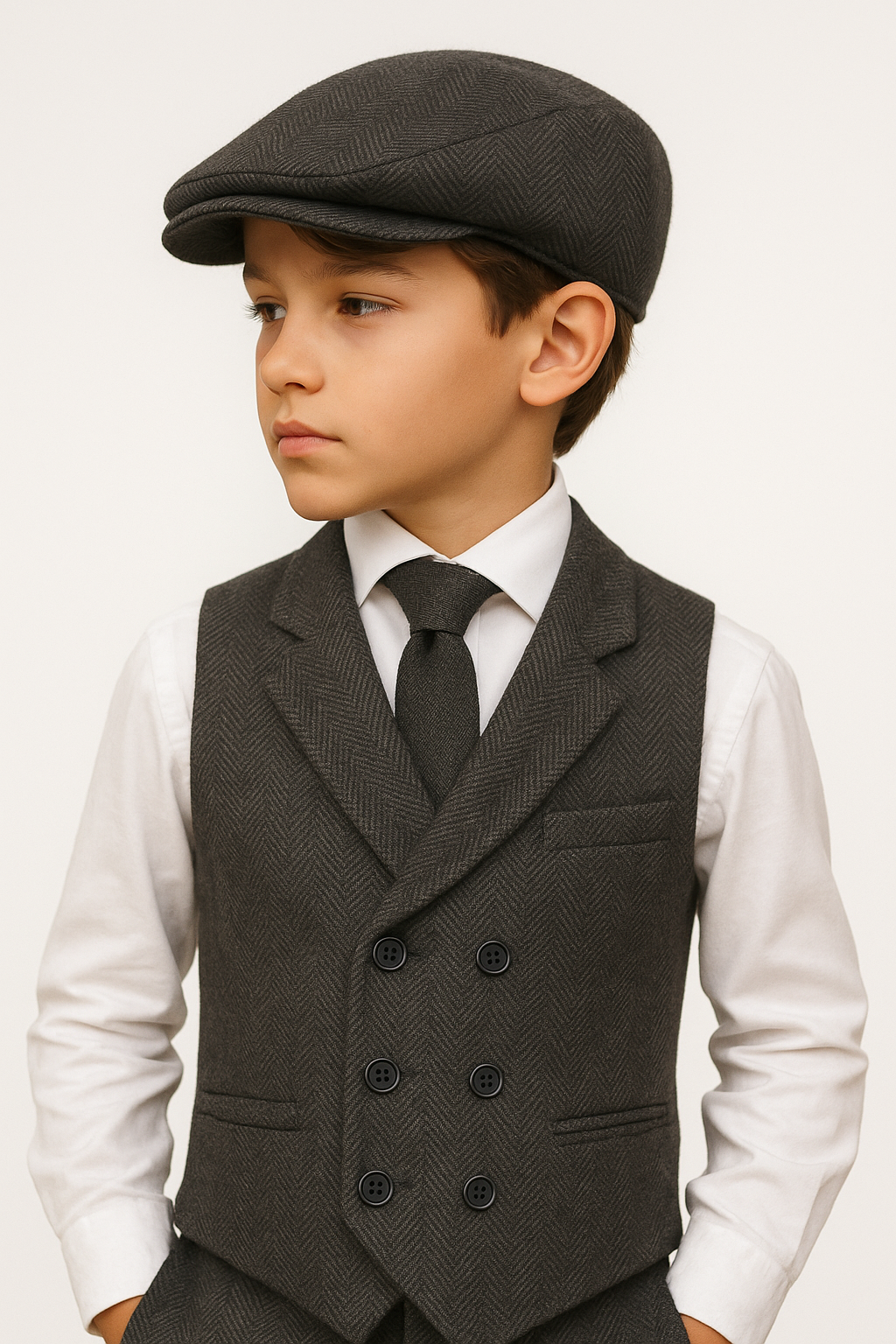 Ensemble gilet en tweed à chevrons coupe ajustée pour garçon - Gris anthracite