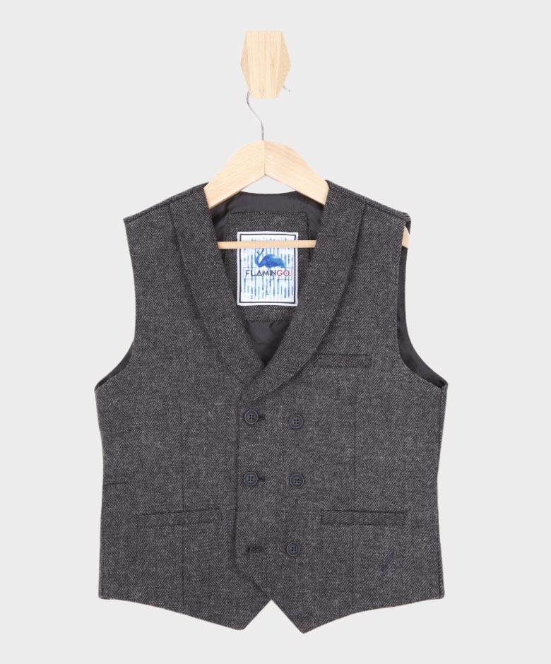 Ensemble gilet en tweed à chevrons coupe ajustée pour garçon - Gris anthracite
