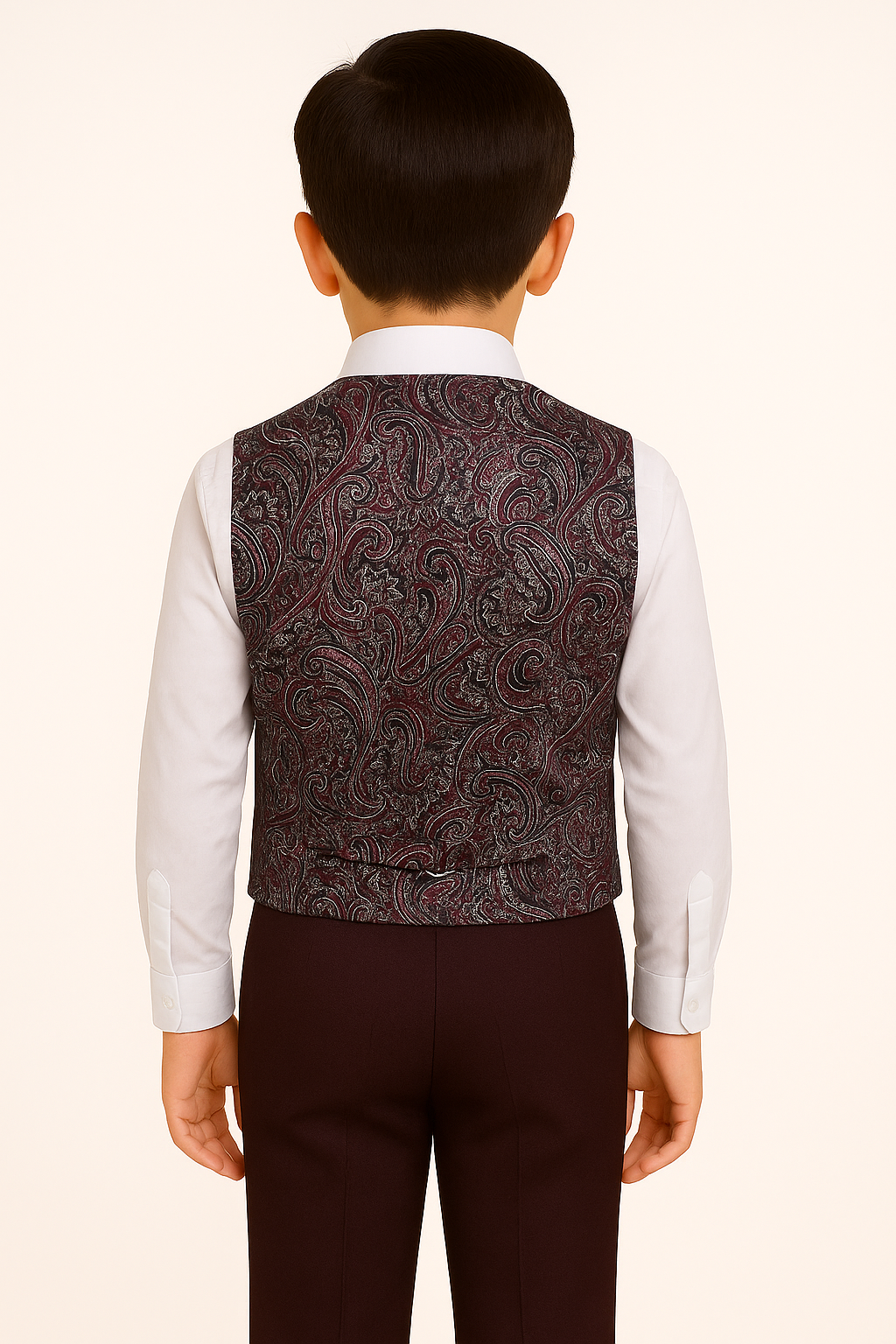 Boys Tailored Fit Sheen Effect Purple Suit Set - SAMUEL - Tonic Purple Waistcoat Back Picture