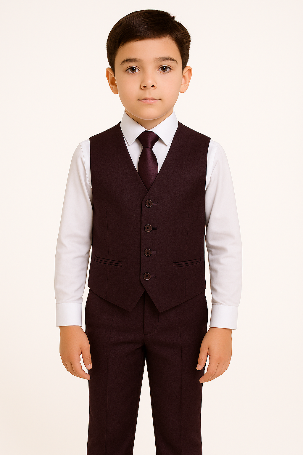 Boys Tailored Fit Sheen Effect Purple Suit Set - SAMUEL - Tonic Purple Waistcoat Picture