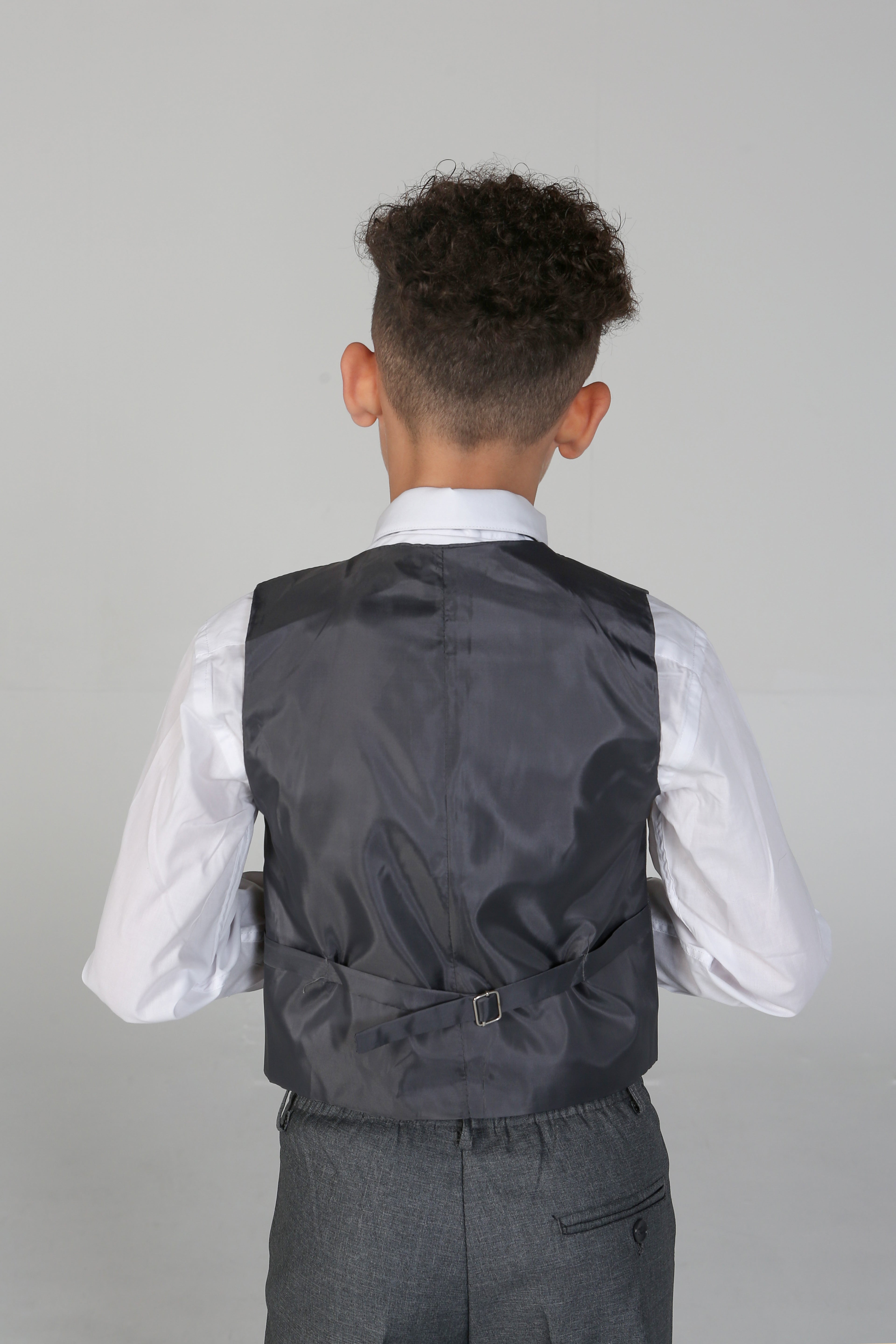 Costume garçon coupe ajustée formelle mariage ensemble 6 pièces en Gris