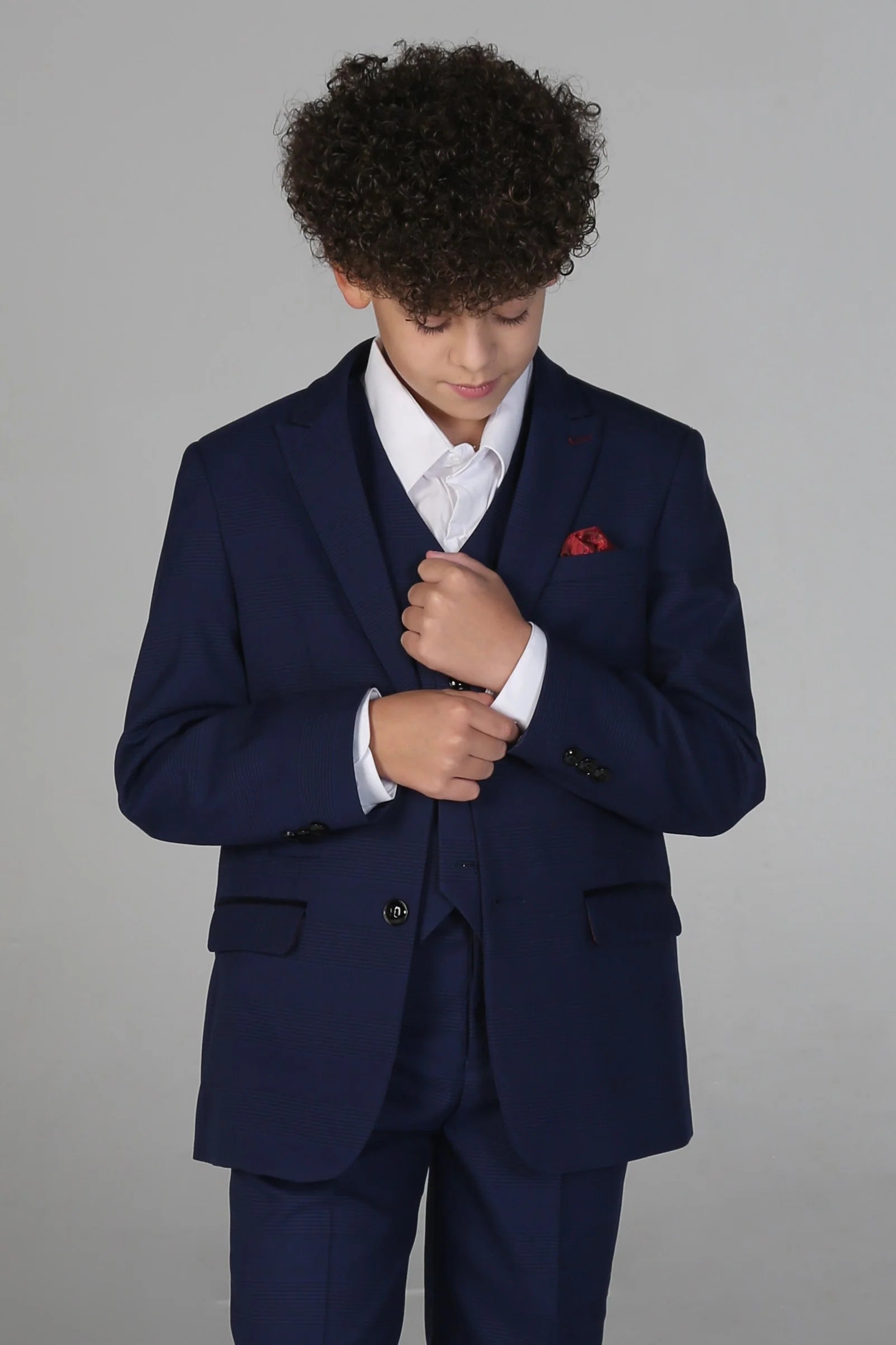 Boys Tailored Fit Tweed Check Suit - MARK - Blue