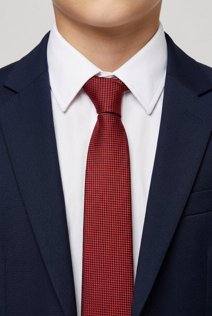 Jungen Strukturierter Jacquard Schlanker Krawatte - Rot