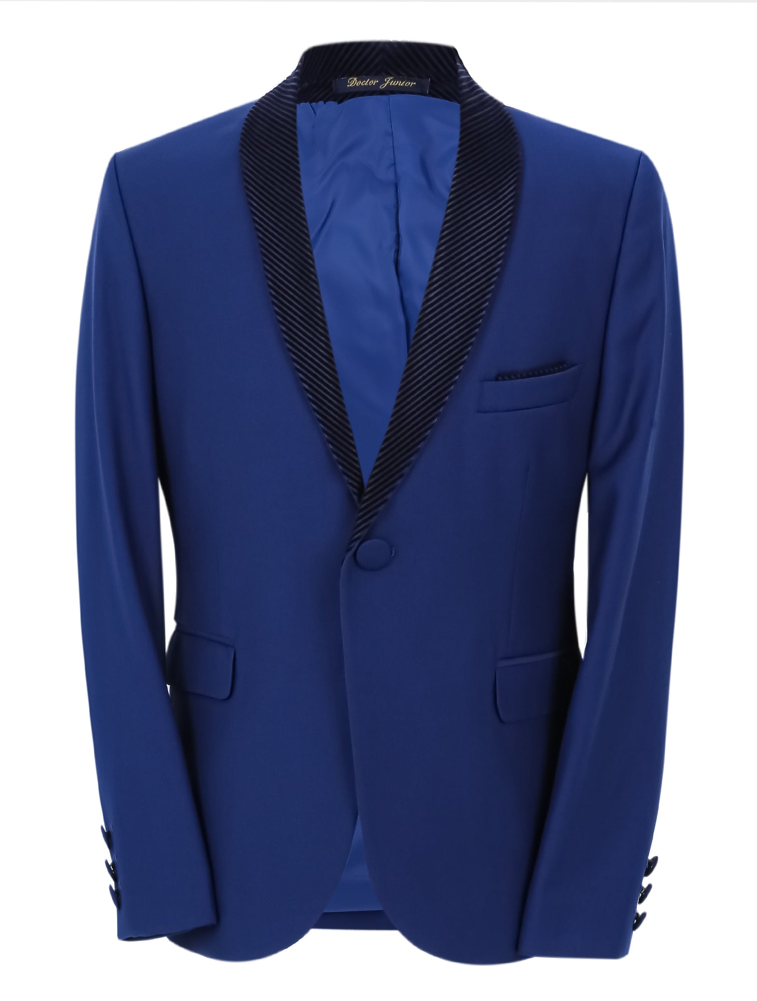 Boys Tuxedo Suit - Corduroy Velvet Waistcoat & shawl lapel - Royal Blue Front Picture