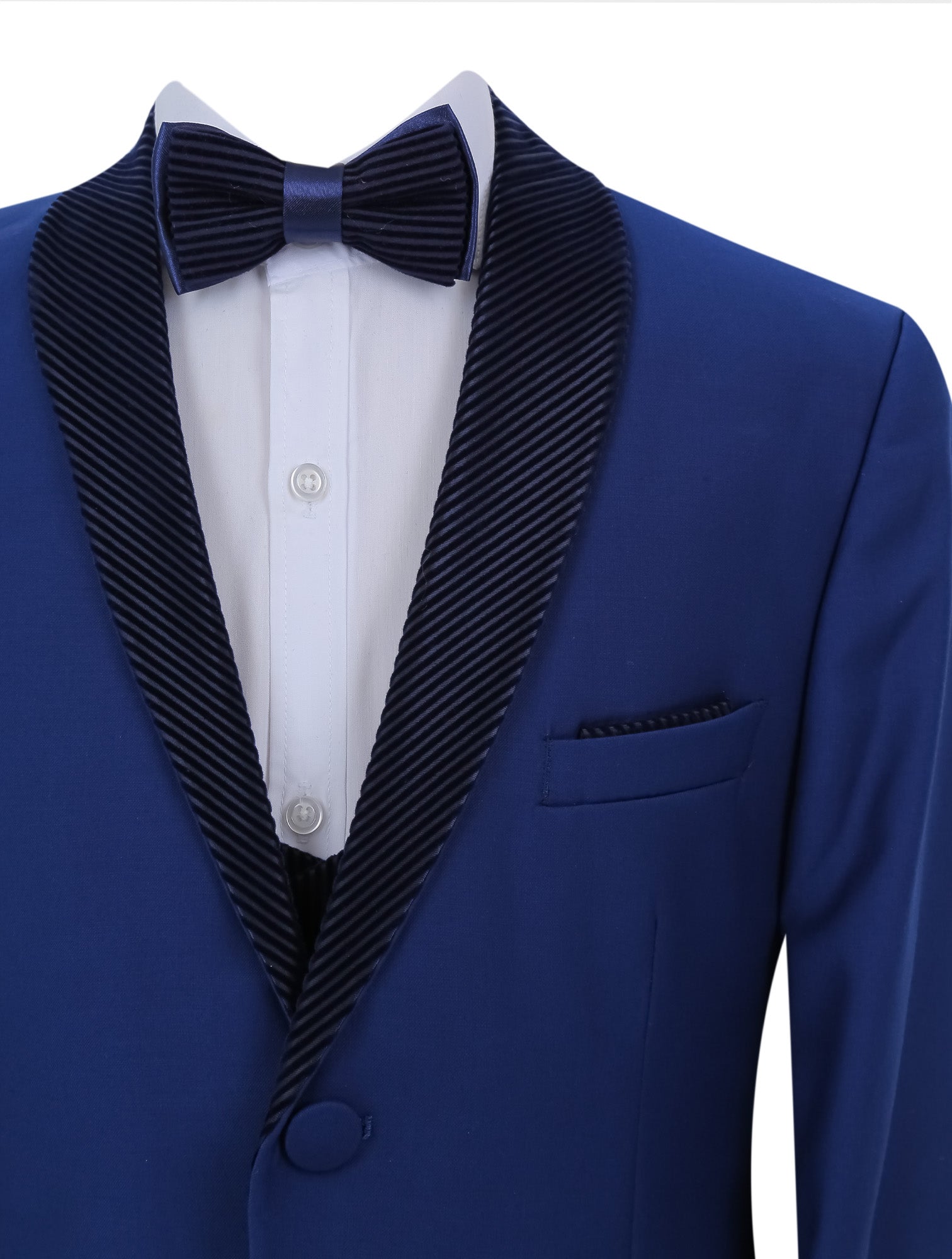 Boys Tuxedo Suit - Corduroy Velvet Waistcoat & shawl lapel - Royal Blue Detail Picture