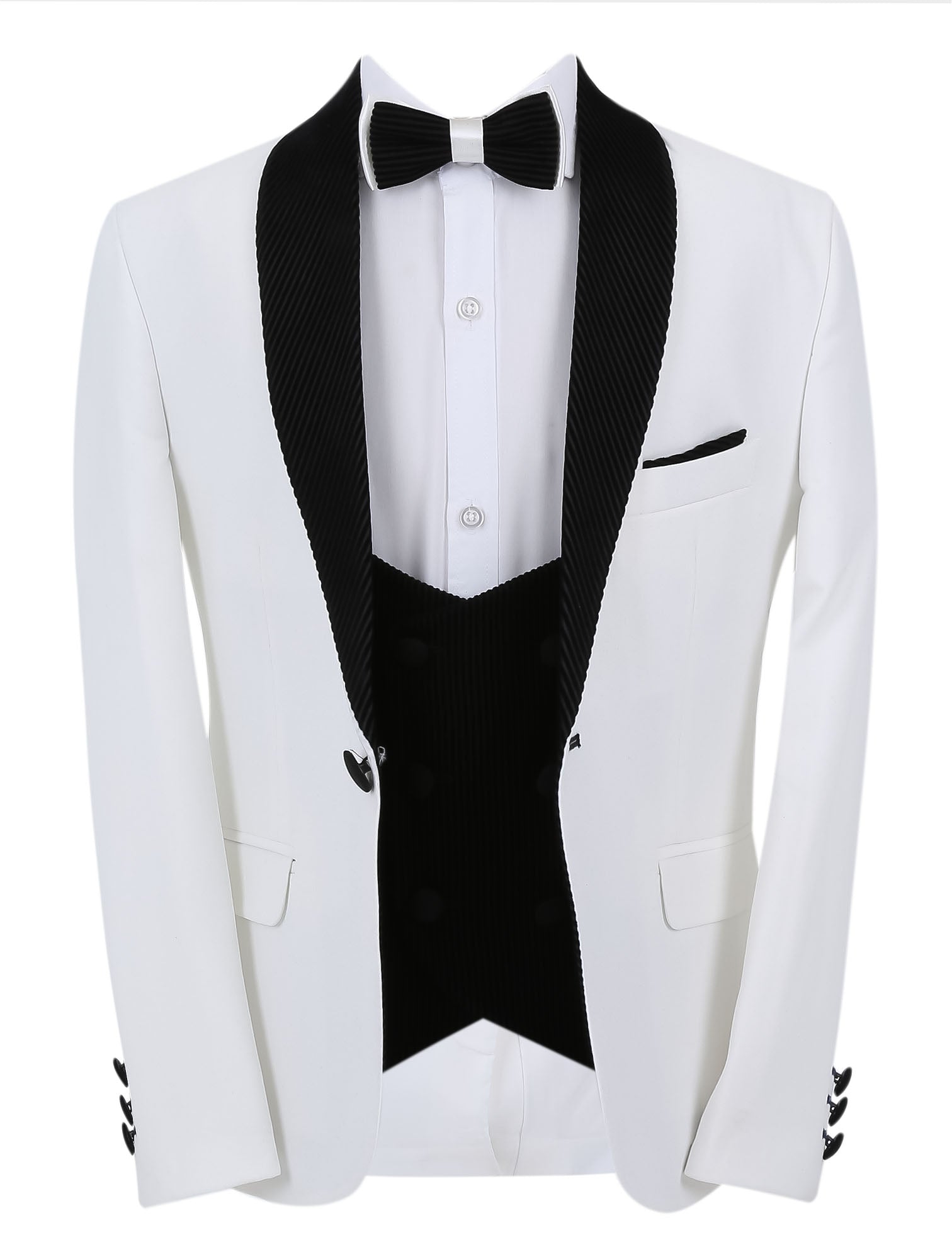 Boys Tuxedo Suit - Corduroy Velvet Waistcoat & shawl lapel - White- Black Front Open Picture
