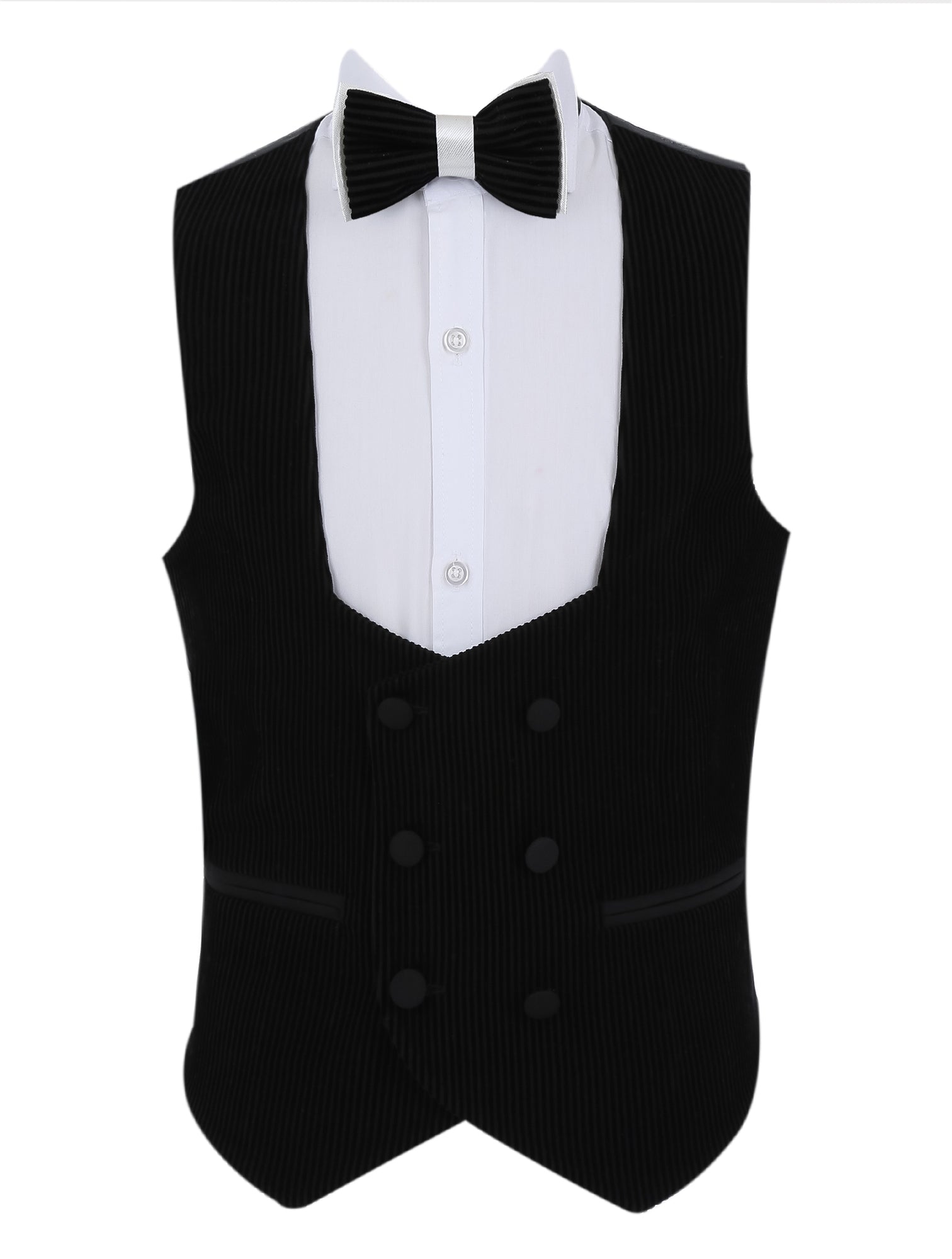 Boys Tuxedo Suit - Corduroy Velvet Waistcoat & shawl lapel - White- Black Waistcoat Picture
