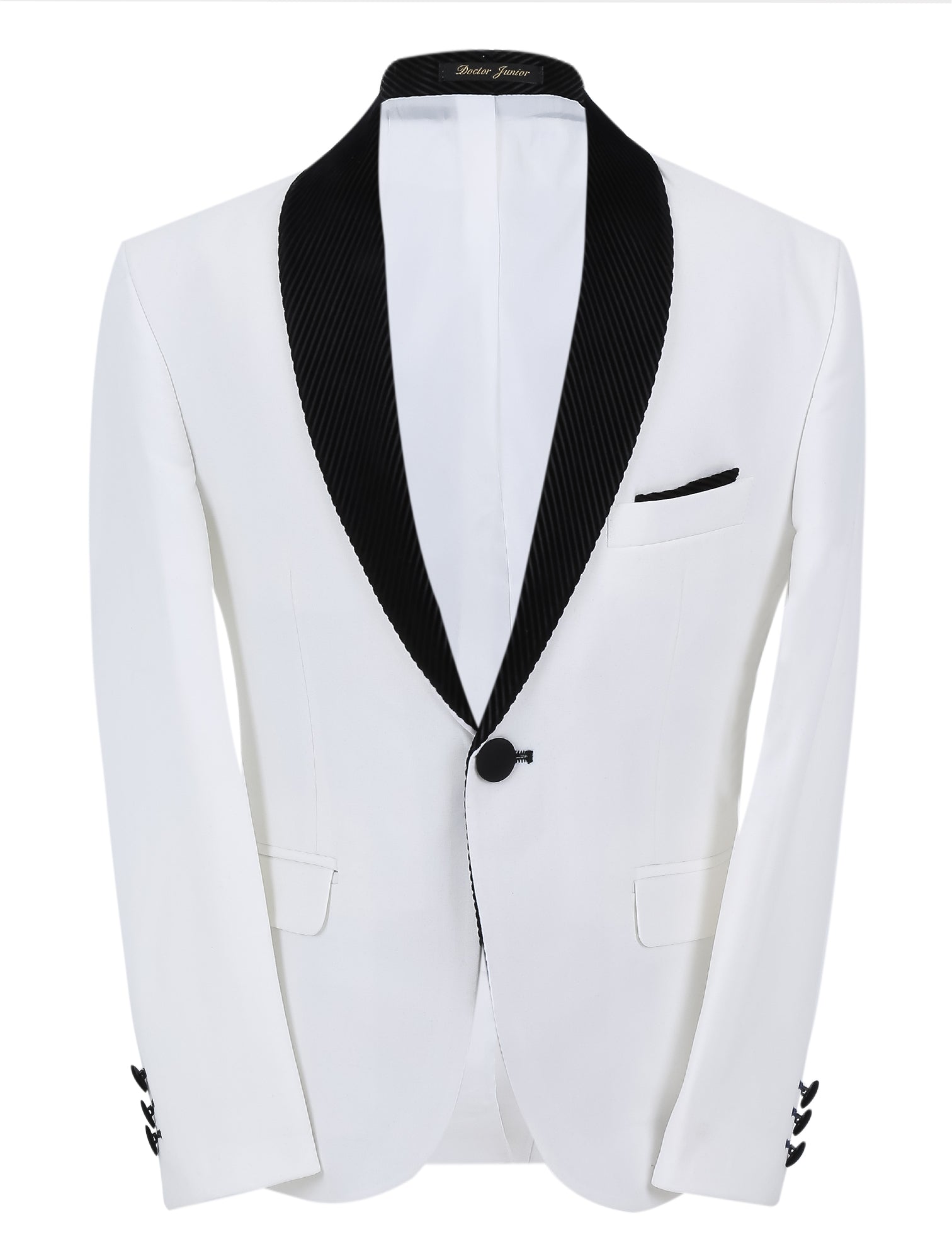 Boys Tuxedo Suit - Corduroy Velvet Waistcoat & shawl lapel - White- Black Front Picture