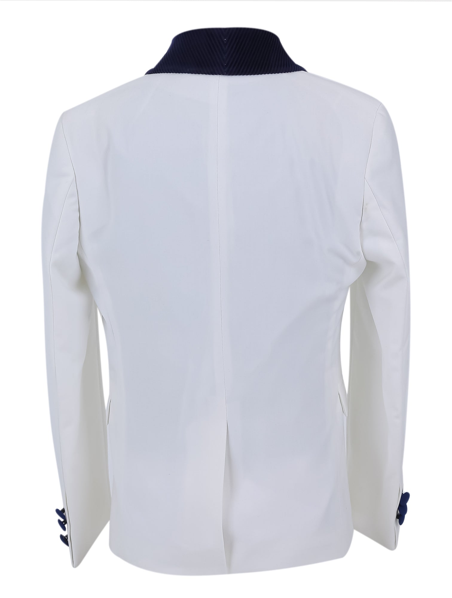 Boys Tuxedo Suit - Corduroy Velvet Waistcoat & shawl lapel - White- Navy Blue Back Picture