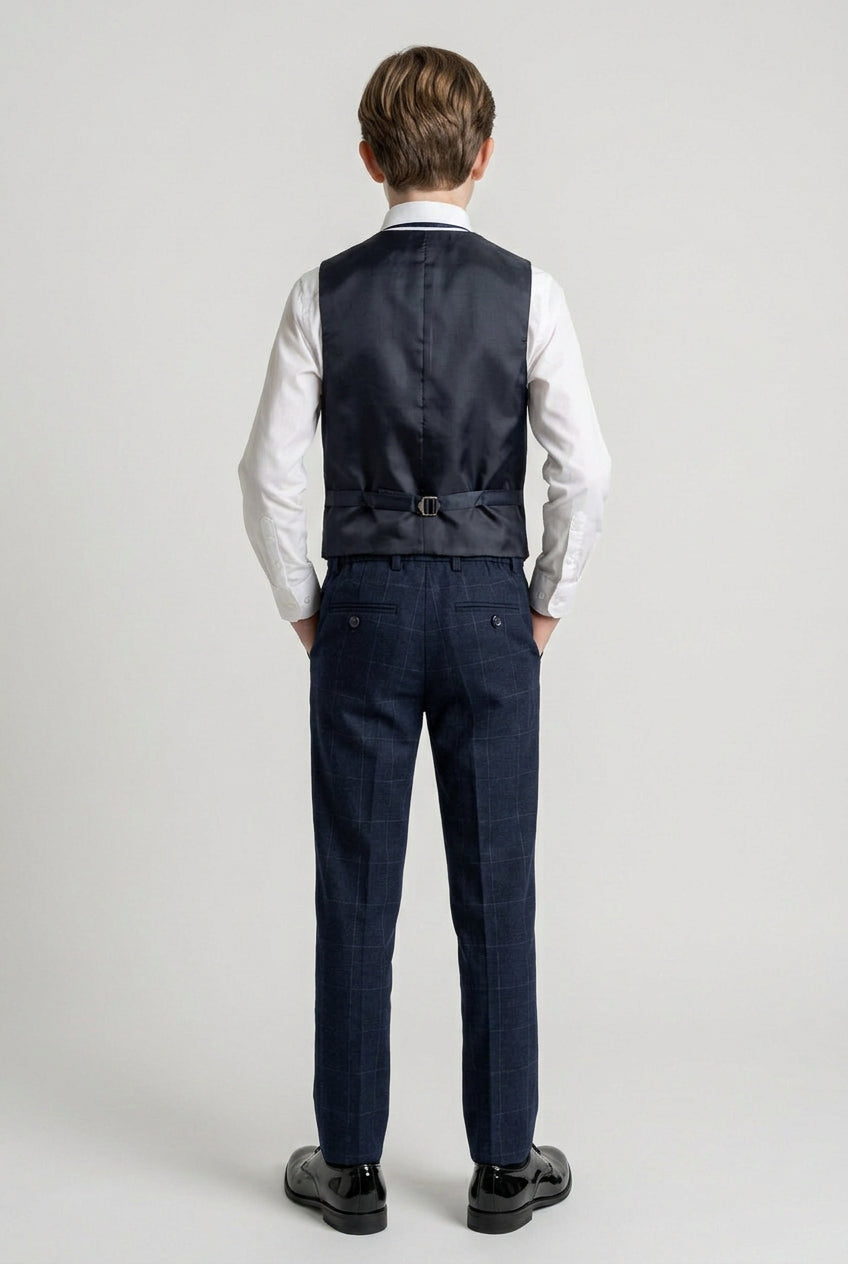 Traje para niños con estampado de ventana tipo tweed y cuello en contraste - Azul marino