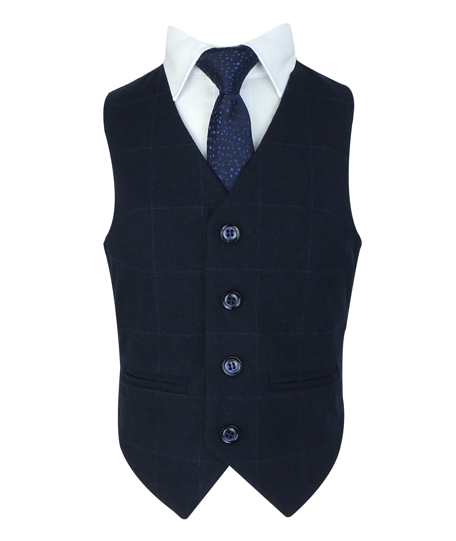 Traje para niños con estampado de ventana tipo tweed y cuello en contraste - Azul marino