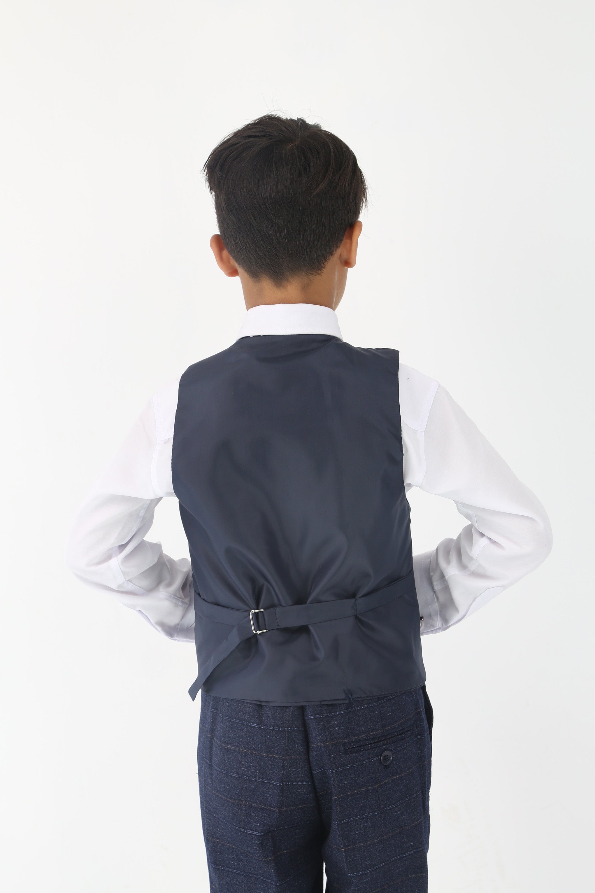 Conjunto de traje formal para niños con ajuste entallado y estampado de cuadros tipo tweed - Azul marino
