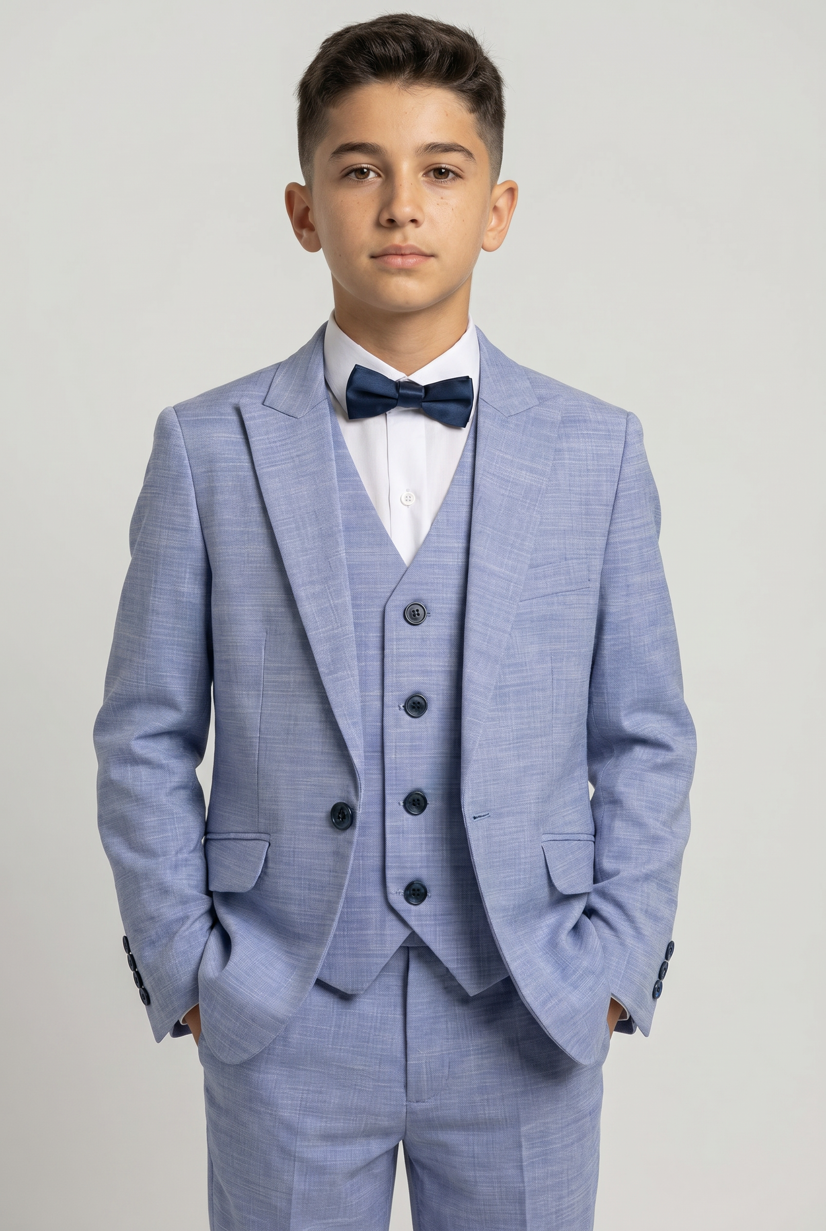 Completo da ragazzo in twill blu a motivo tono su tono - Blu