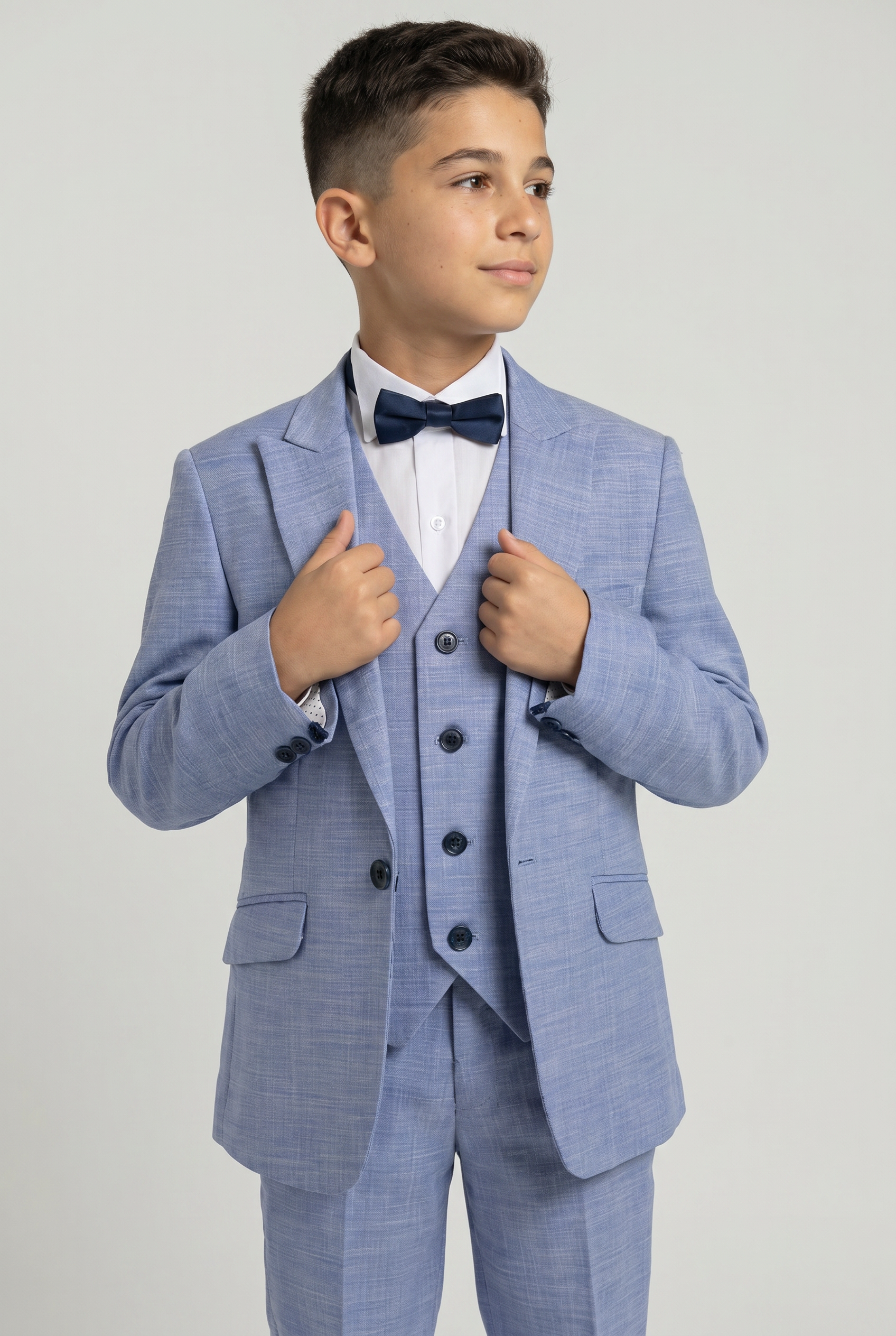 Completo da ragazzo in twill blu a motivo tono su tono - Blu