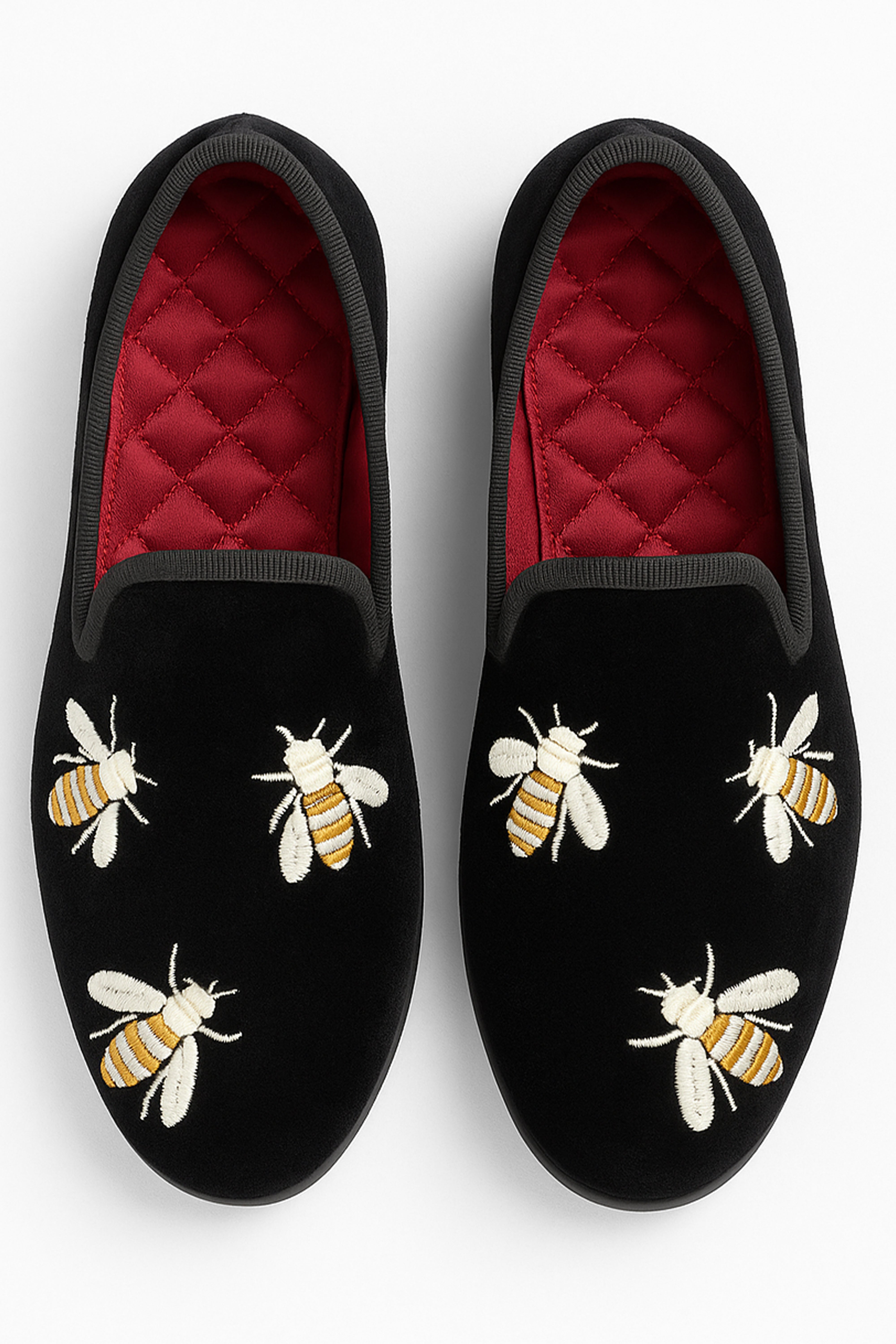 Boys Velvet Bee Embroidered Slip On Loafers - Navy Blue Front Picture