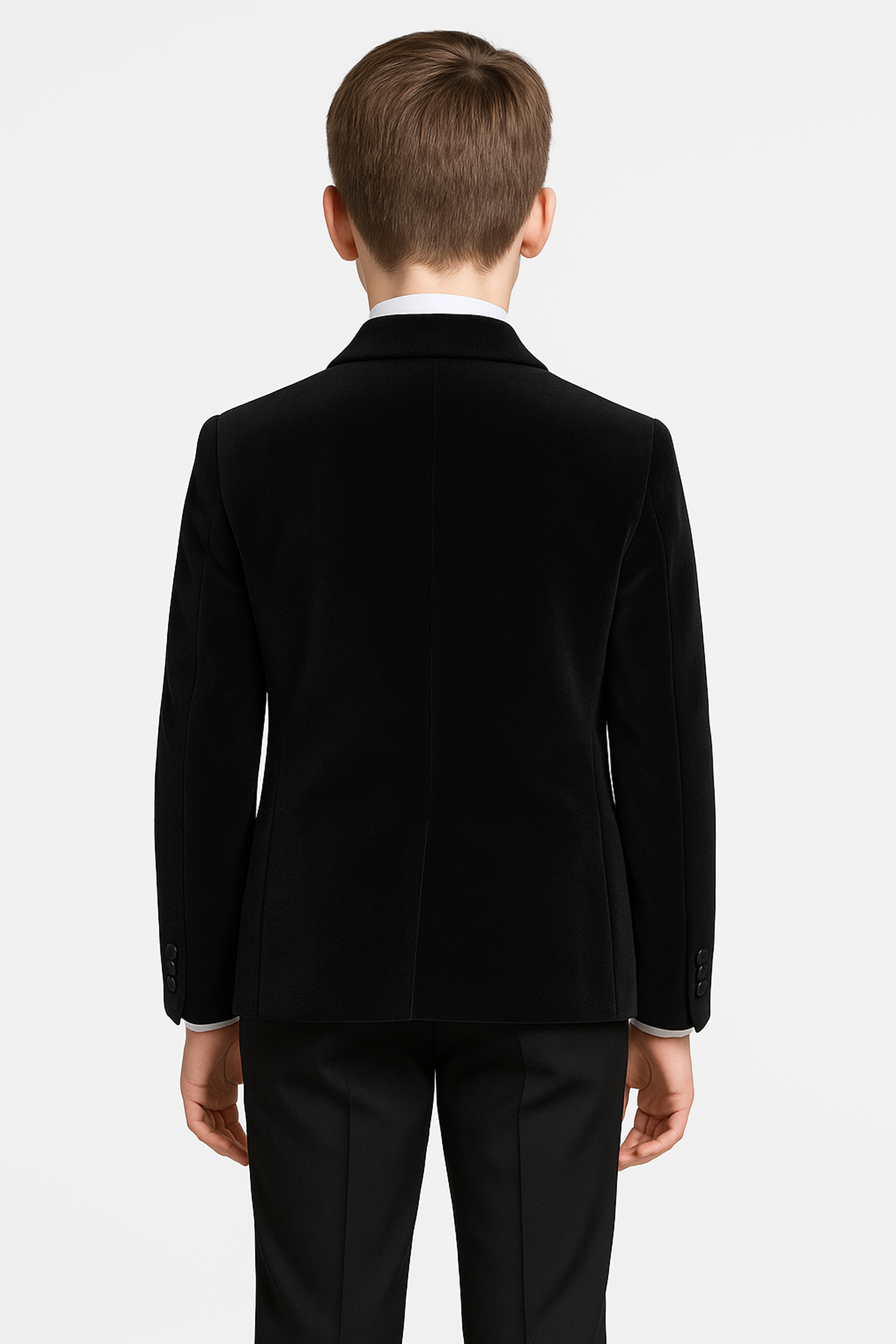 Boys Velvet Blazer Satin Lapel Dinner Jacket - Black Back Picture