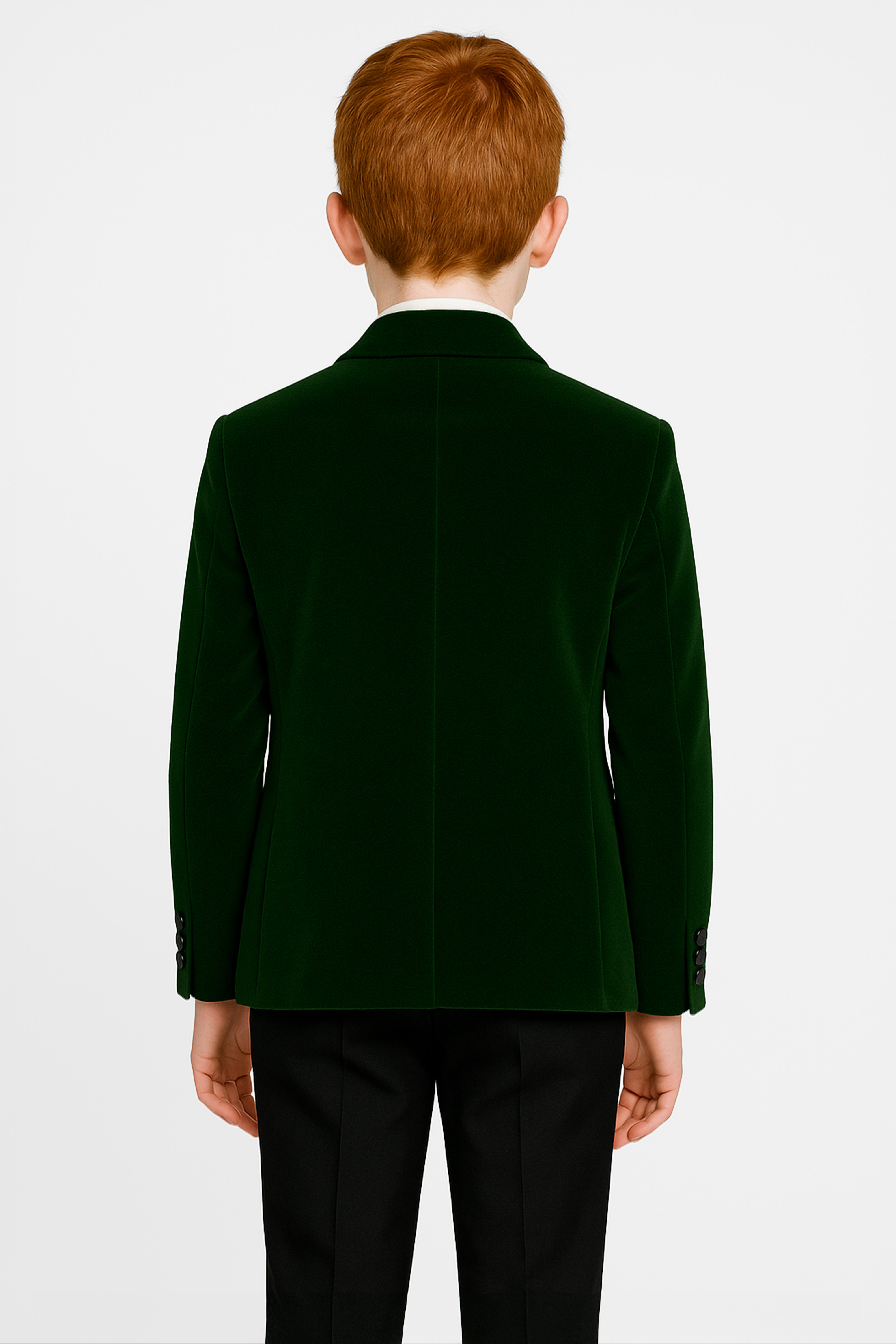 Boys Velvet Blazer Satin Lapel Dinner Jacket - Green Back Picture