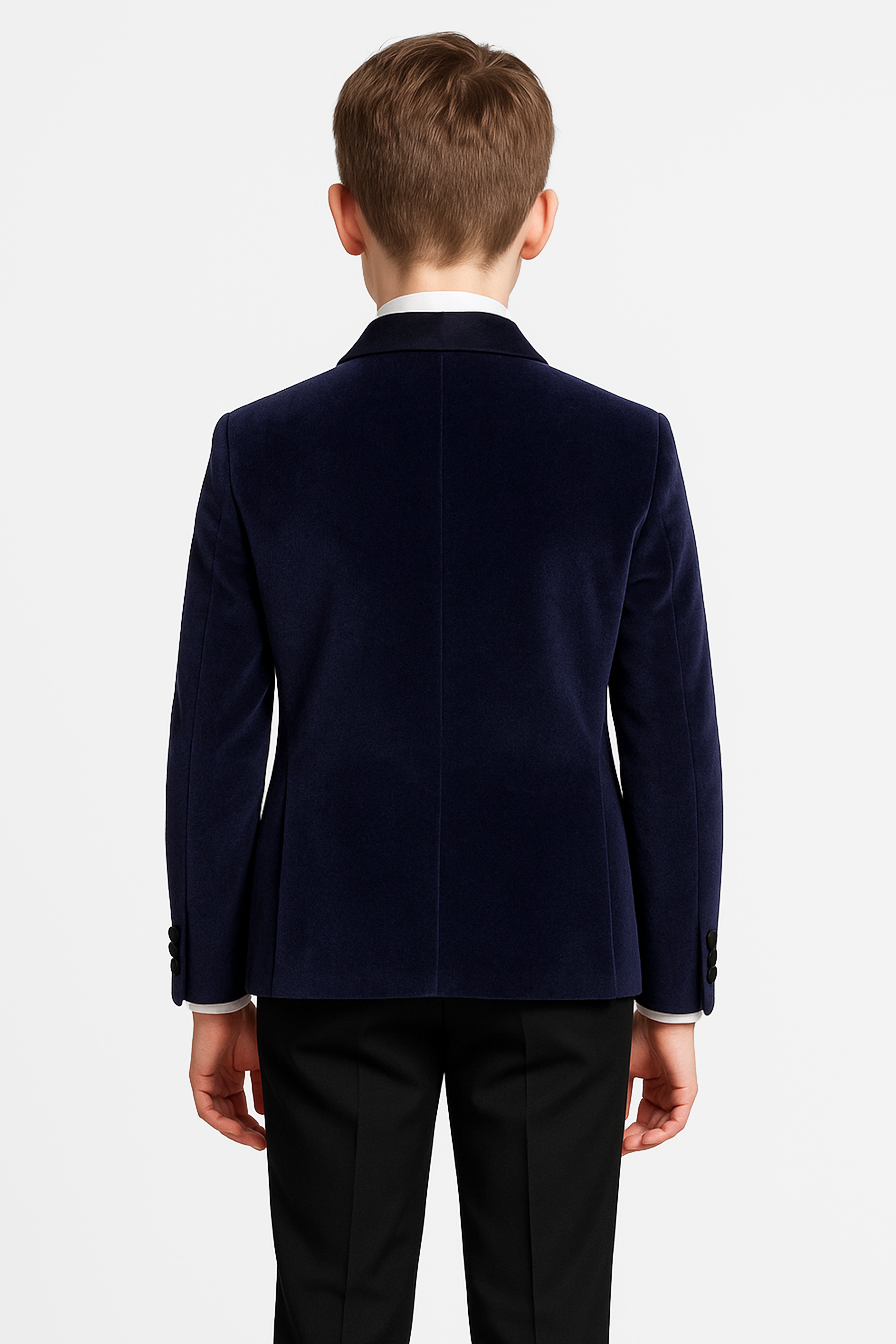Boys Velvet Blazer Satin Lapel Dinner Jacket - Mayfair - Navy Blue Back Picture