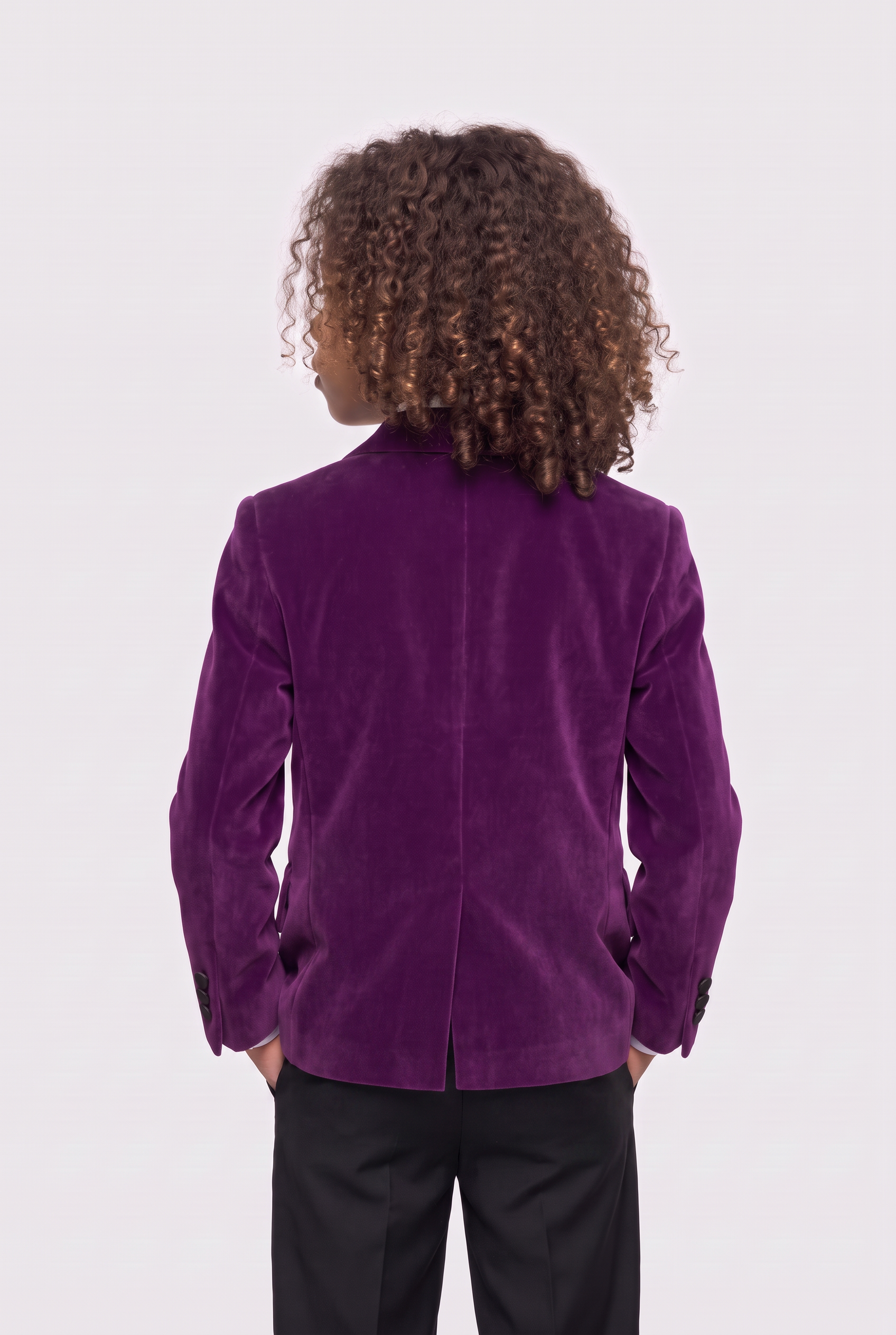 Boys Velvet Blazer Satin Lapel Dinner Jacket - Mayfair - Purple Back Picture