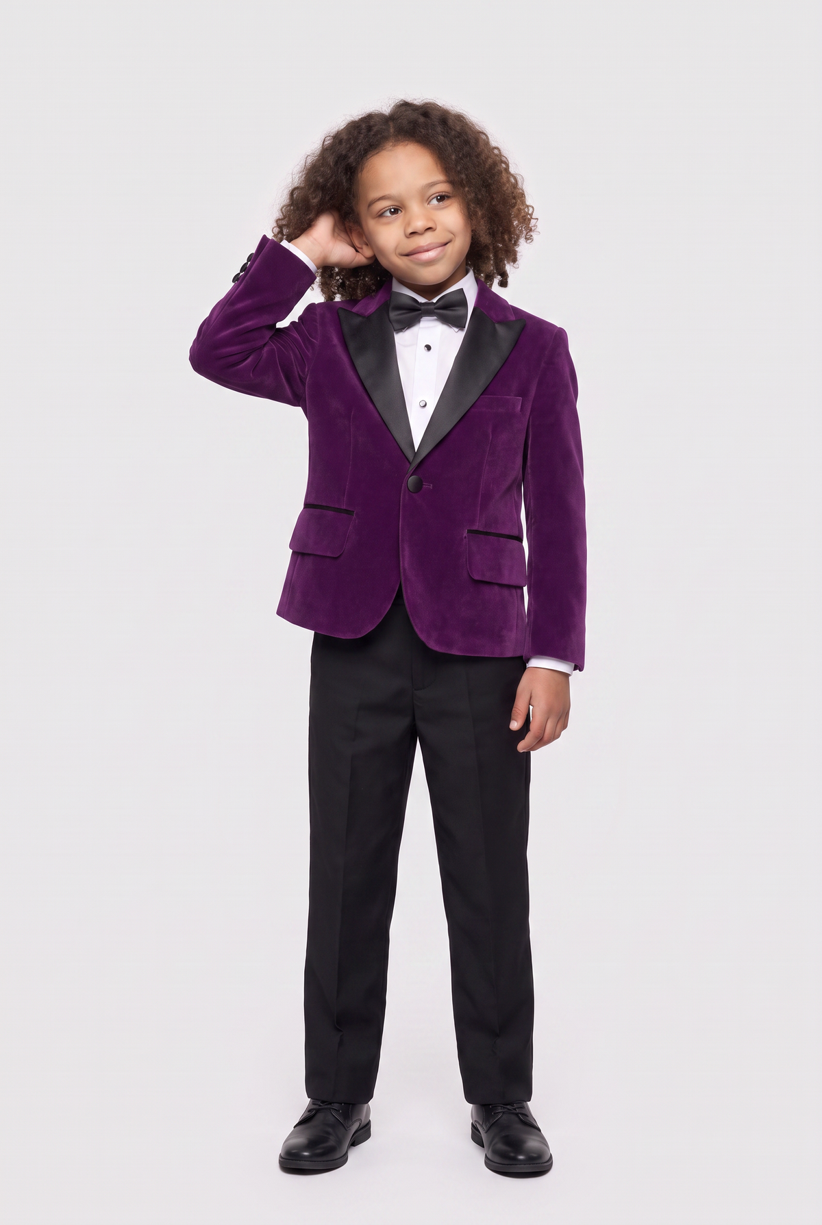 Boys Velvet Blazer Satin Lapel Dinner Jacket - Mayfair - Purple Front Picture
