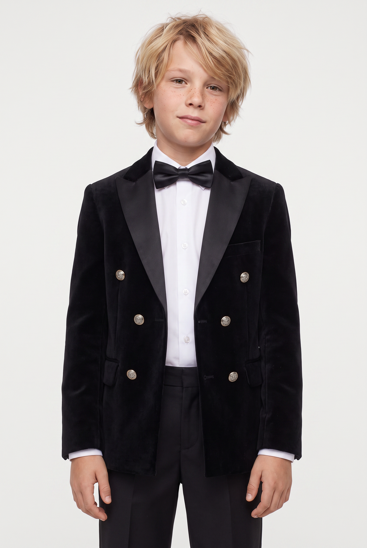 Boys Velvet Double Breasted Dinner Jacket - Black Front Picture