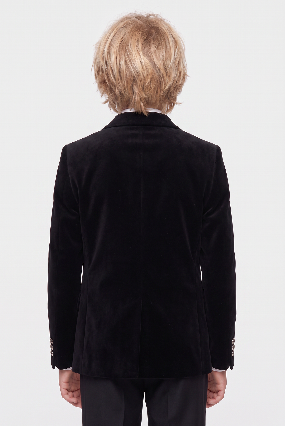Boys Velvet Double Breasted Dinner Jacket - Black Back Picture 