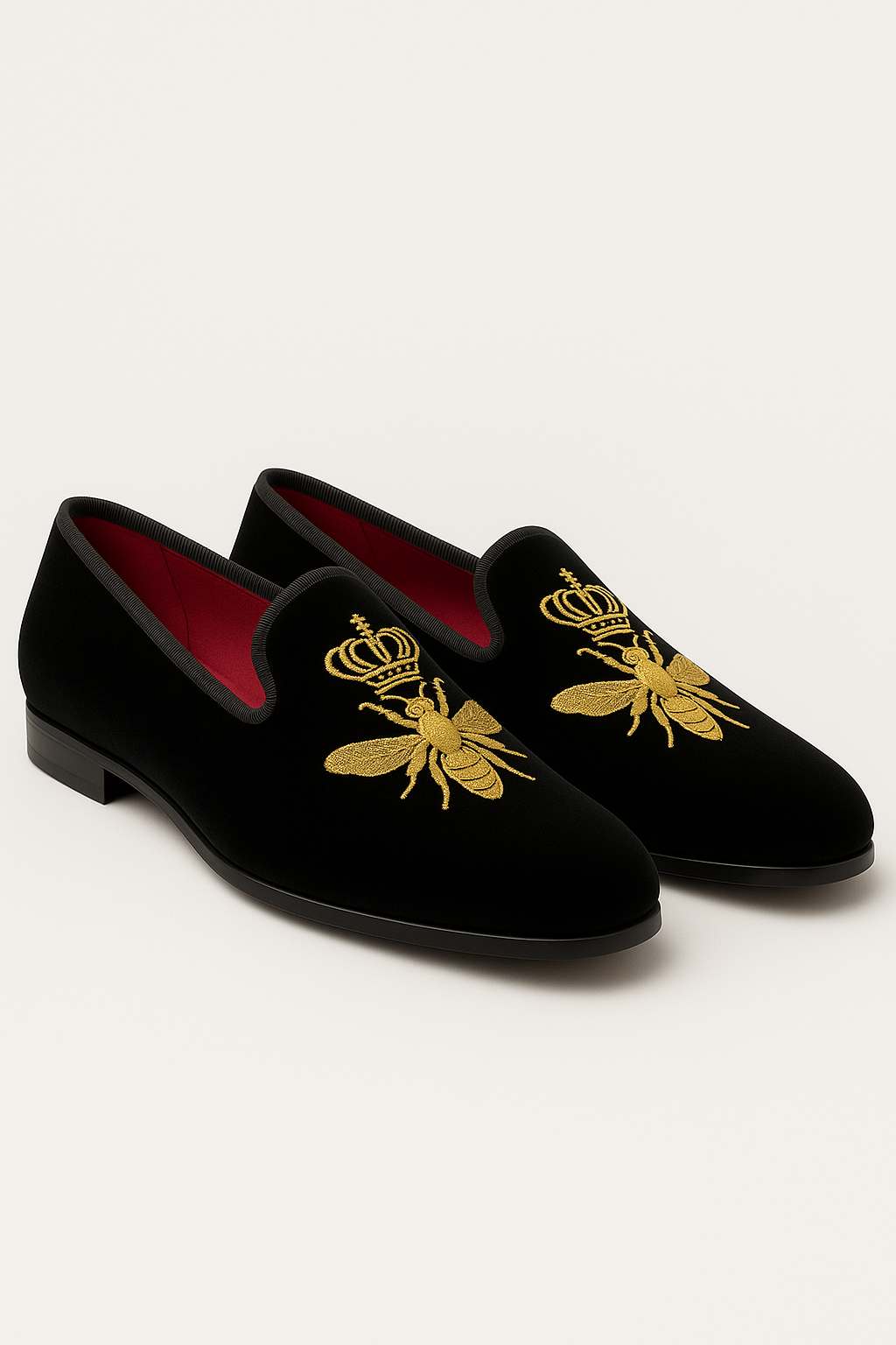 Boys Velvet Gold Bee Loafer Shoes - Black Pair Side Picture
