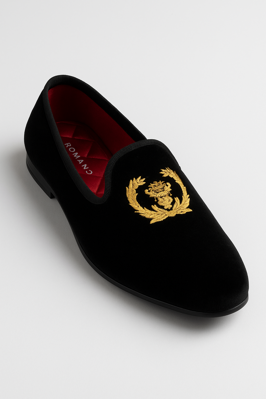 Boys Velvet Gold Crest Loafer Shoes - Ezra - Black Side Picture