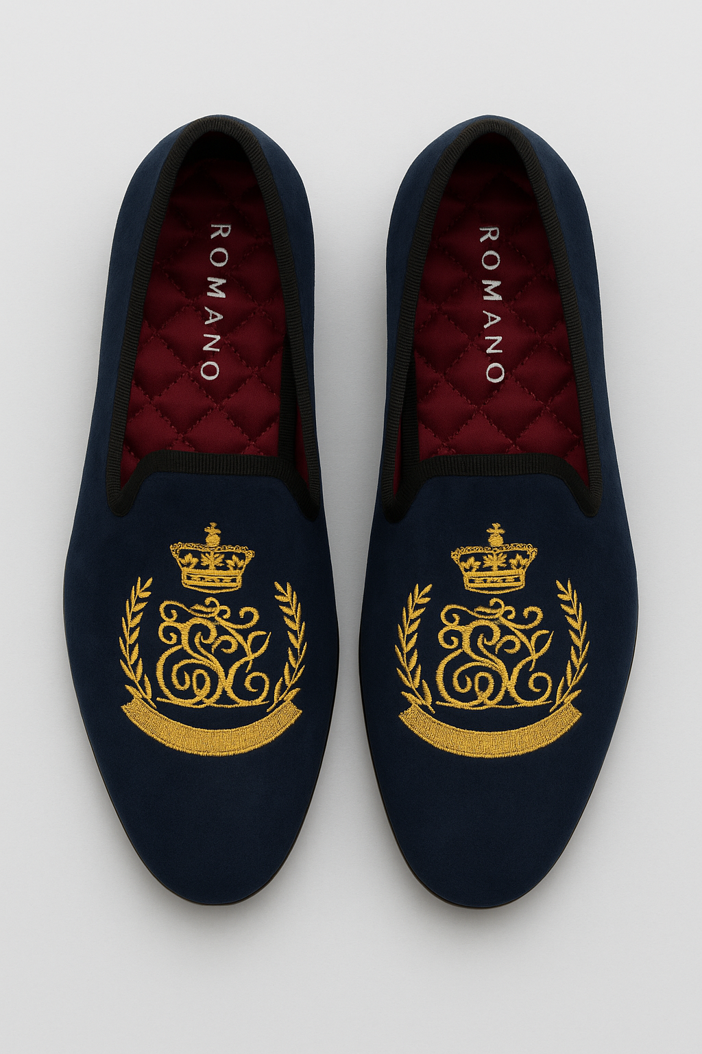 Boys Velvet Gold Crest Loafer Shoes - Navy Front Picture