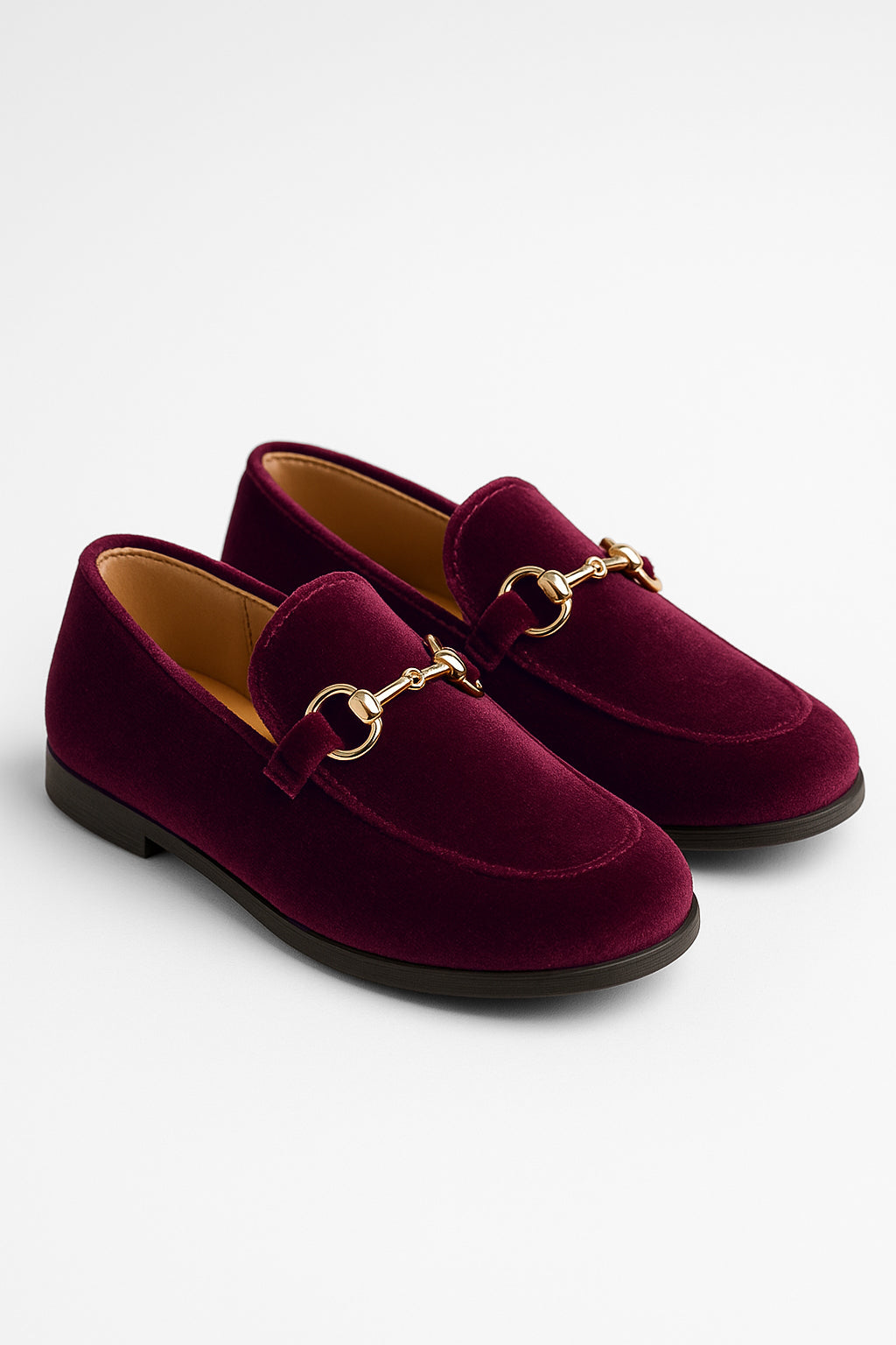 Boys Velvet Horsebit Loafer Shoes  - Burgundy Pair Side Picture