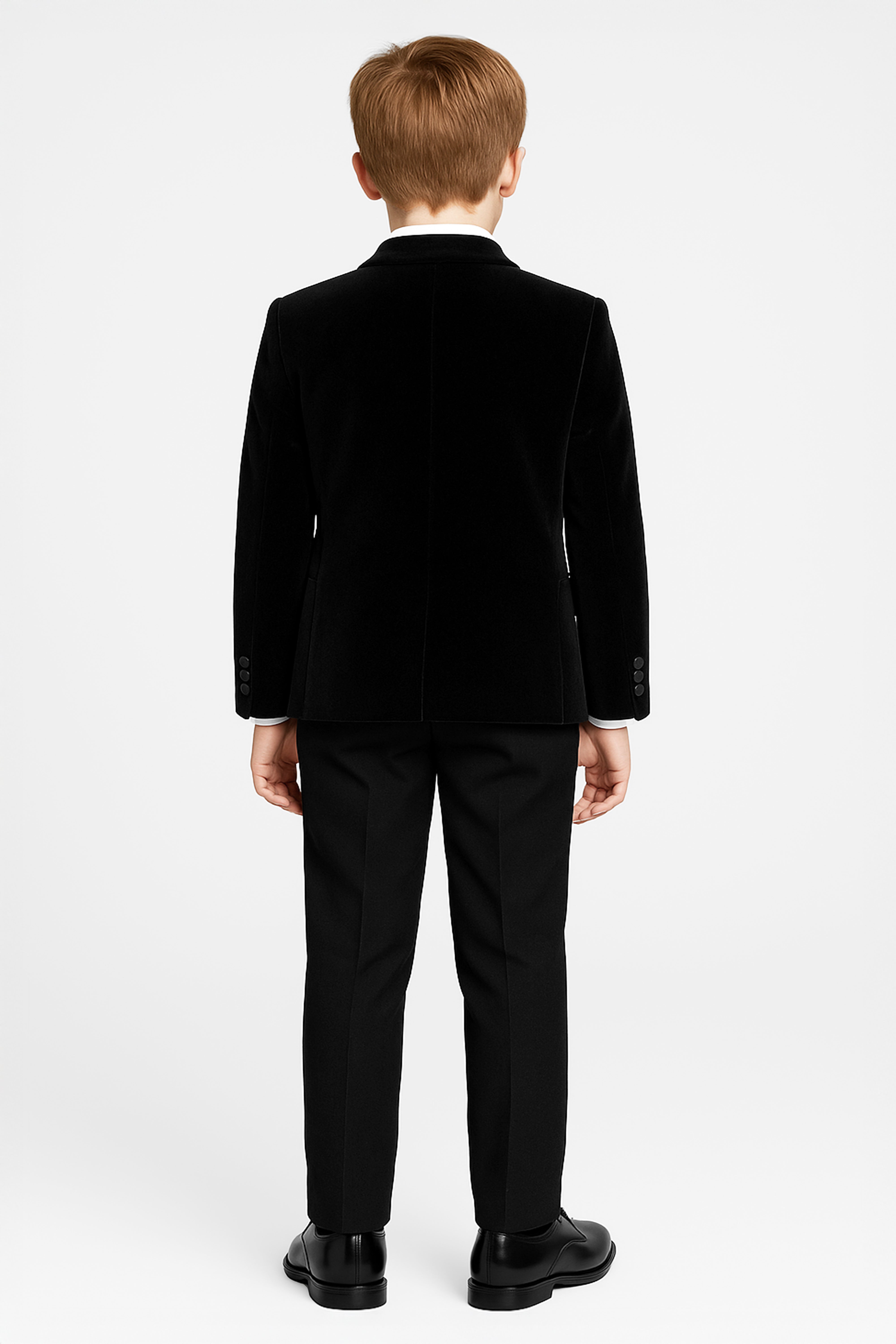 Boys Velvet Satin Lapel Dinner Suit Set - 3-Piece & 5-Piece - MAYFAIR - Black Back Picture
