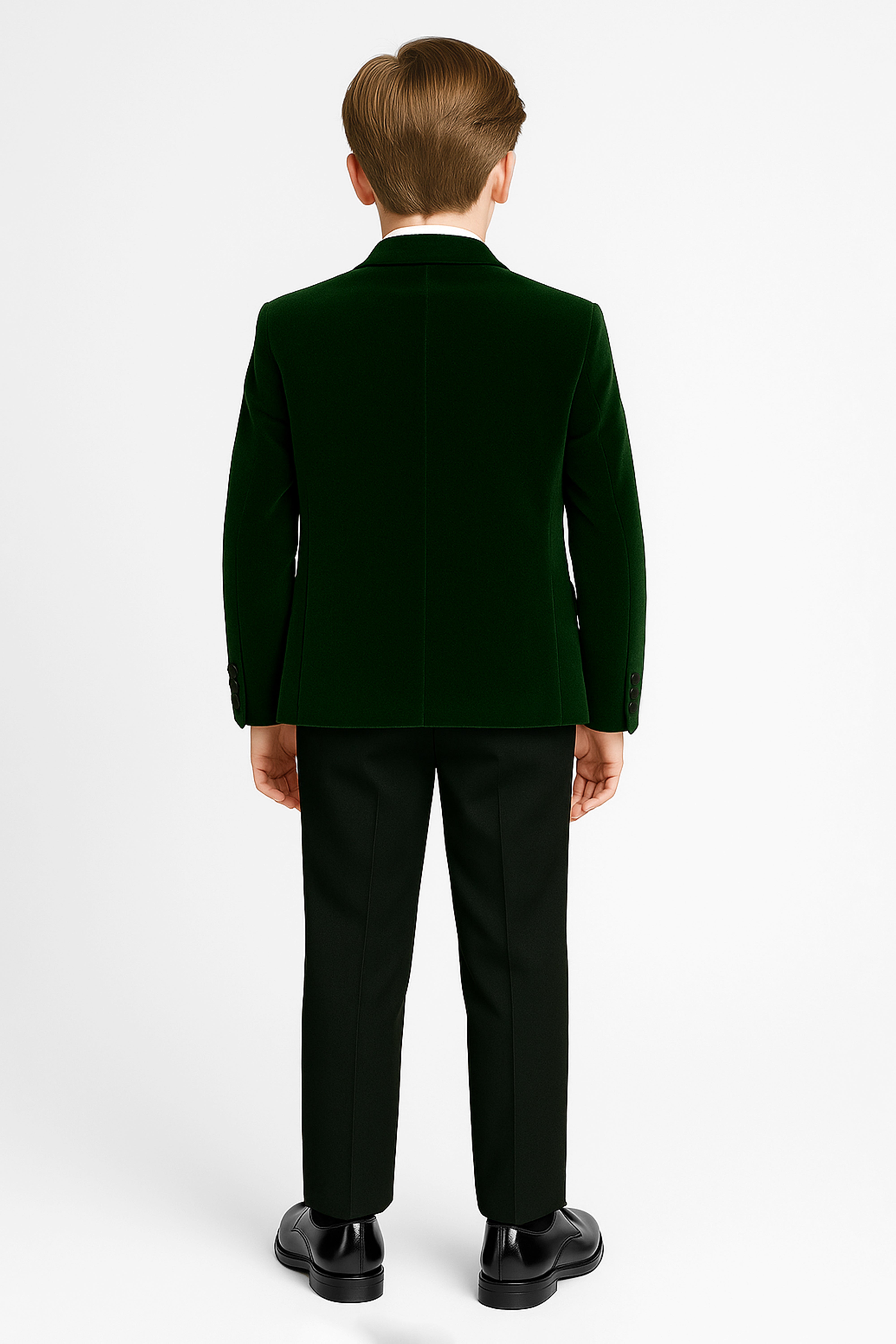 Boys Velvet Satin Lapel Dinner Suit Set - 3-Piece & 5-Piece - MAYFAIR - Green Back Picture