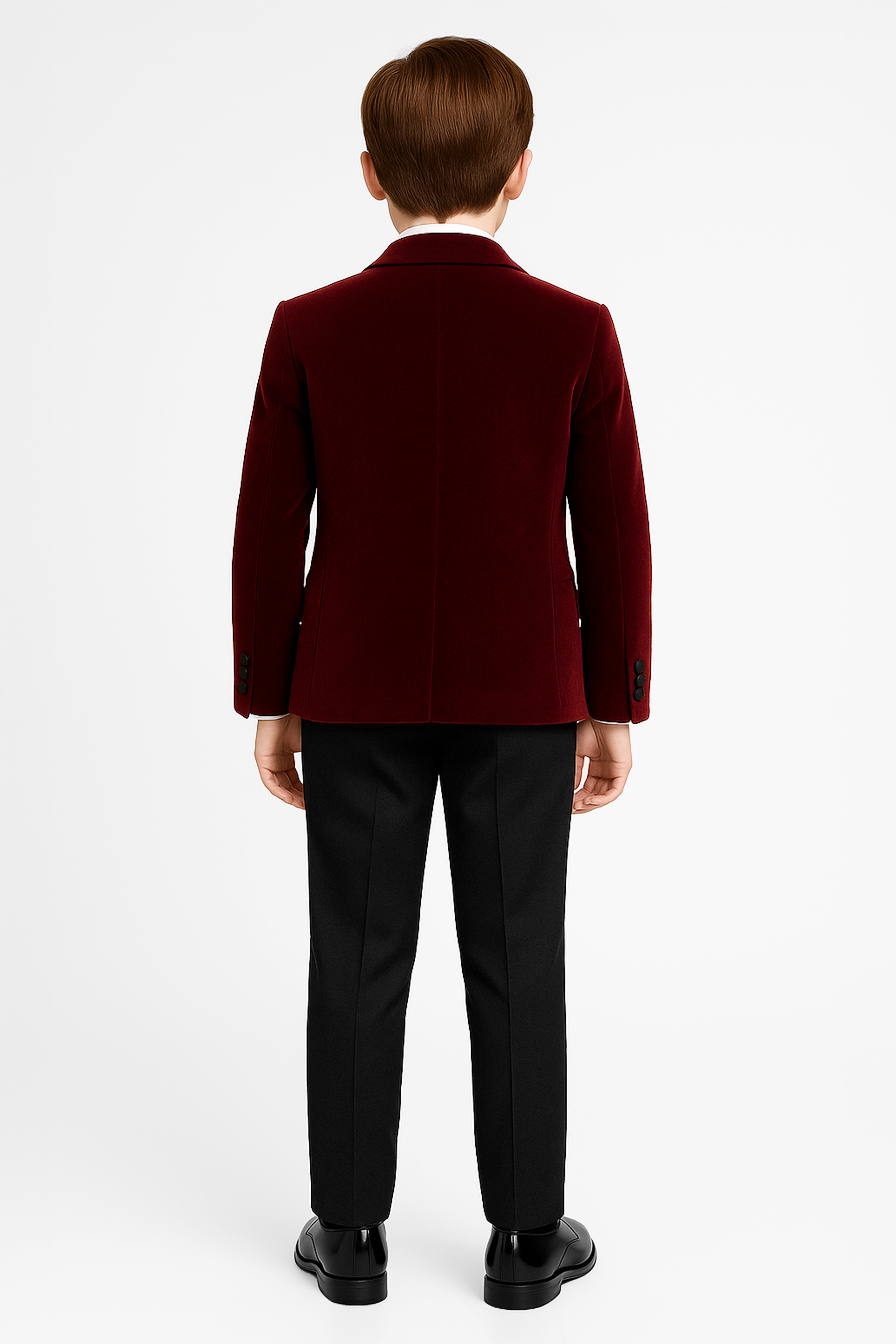Boys Velvet Satin Lapel Dinner Suit Set - 3-Piece & 5-Piece - MAYFAIR - Wine Back Picture